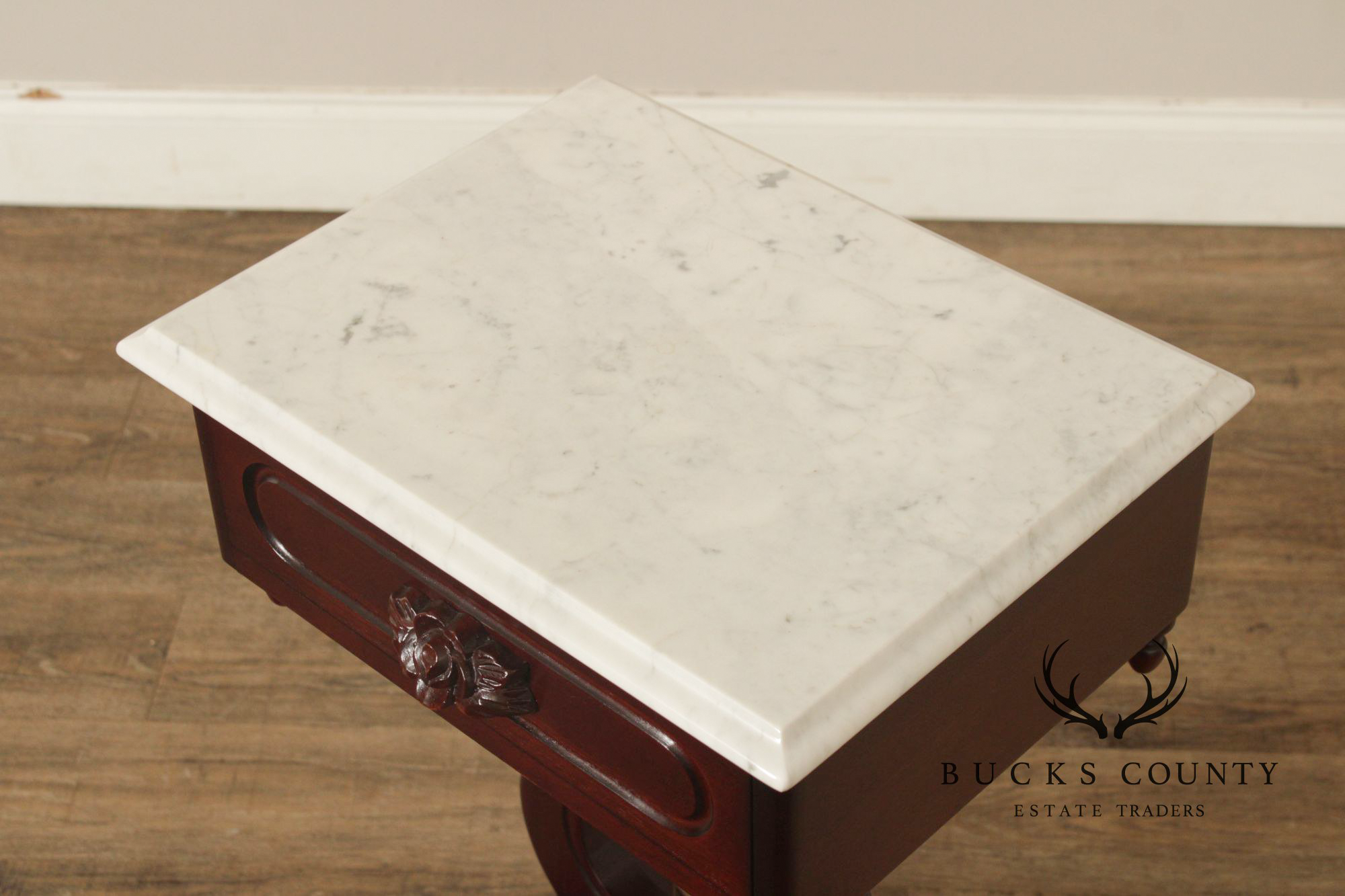 Victorian Style Marble Top Mahogany Side Table