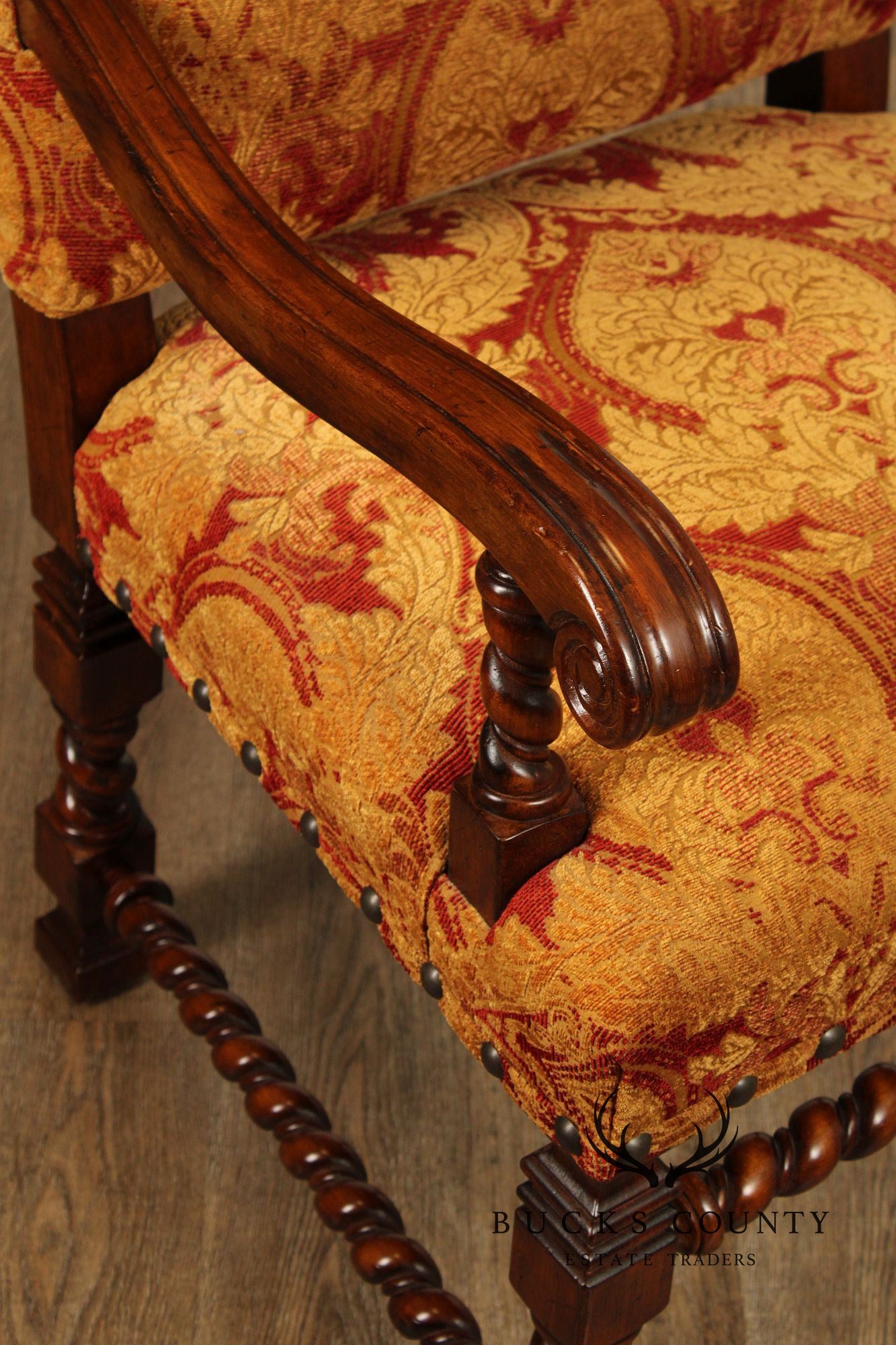 Jacobean Style Barley Twist Carved Armchair