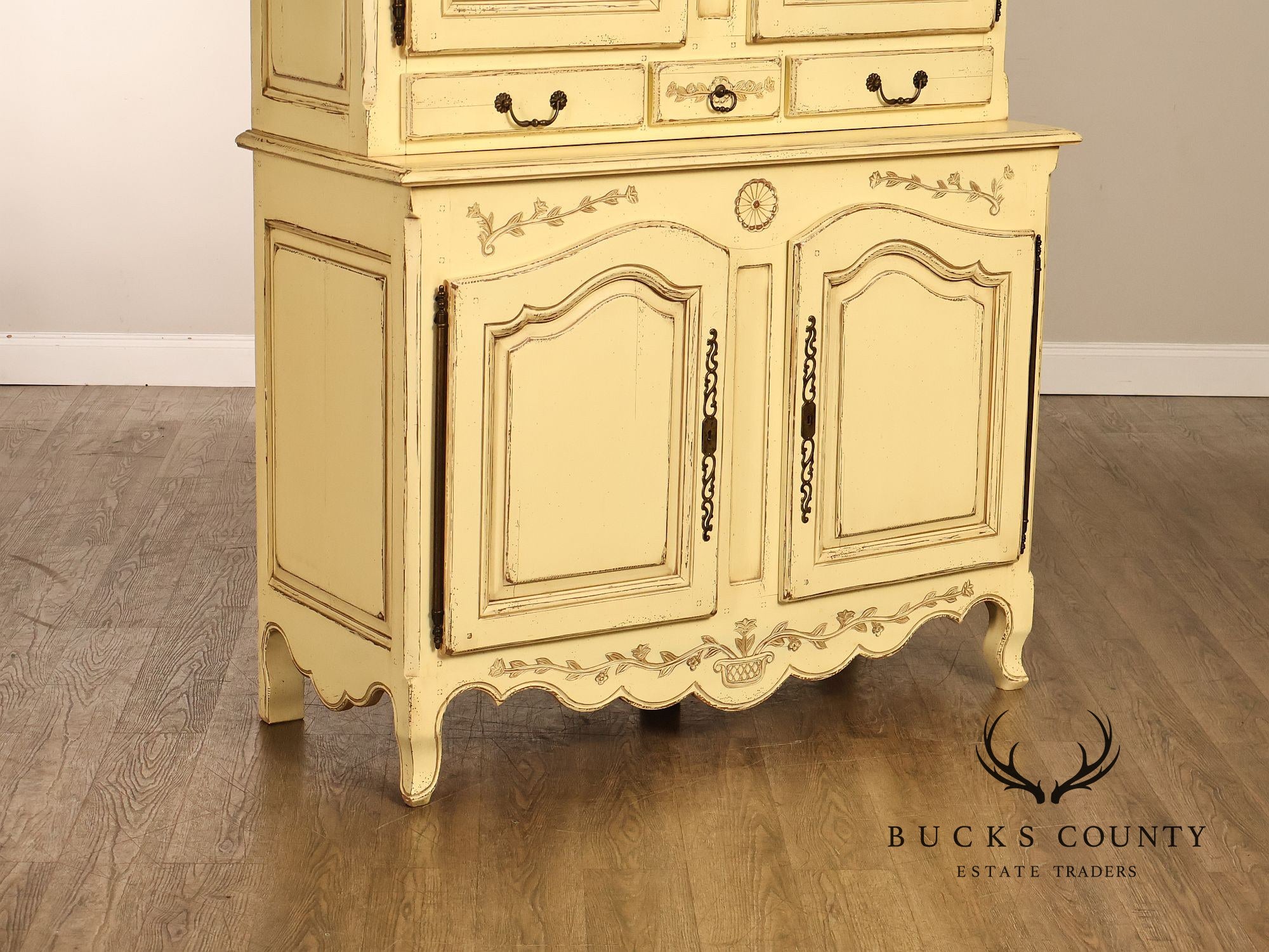 French Country Style Distress Painted China Cabinet