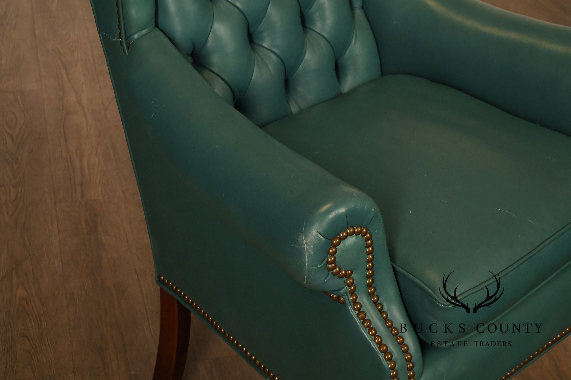 Distinction Furniture Chippendale Style Green Leather Wingback Armchair