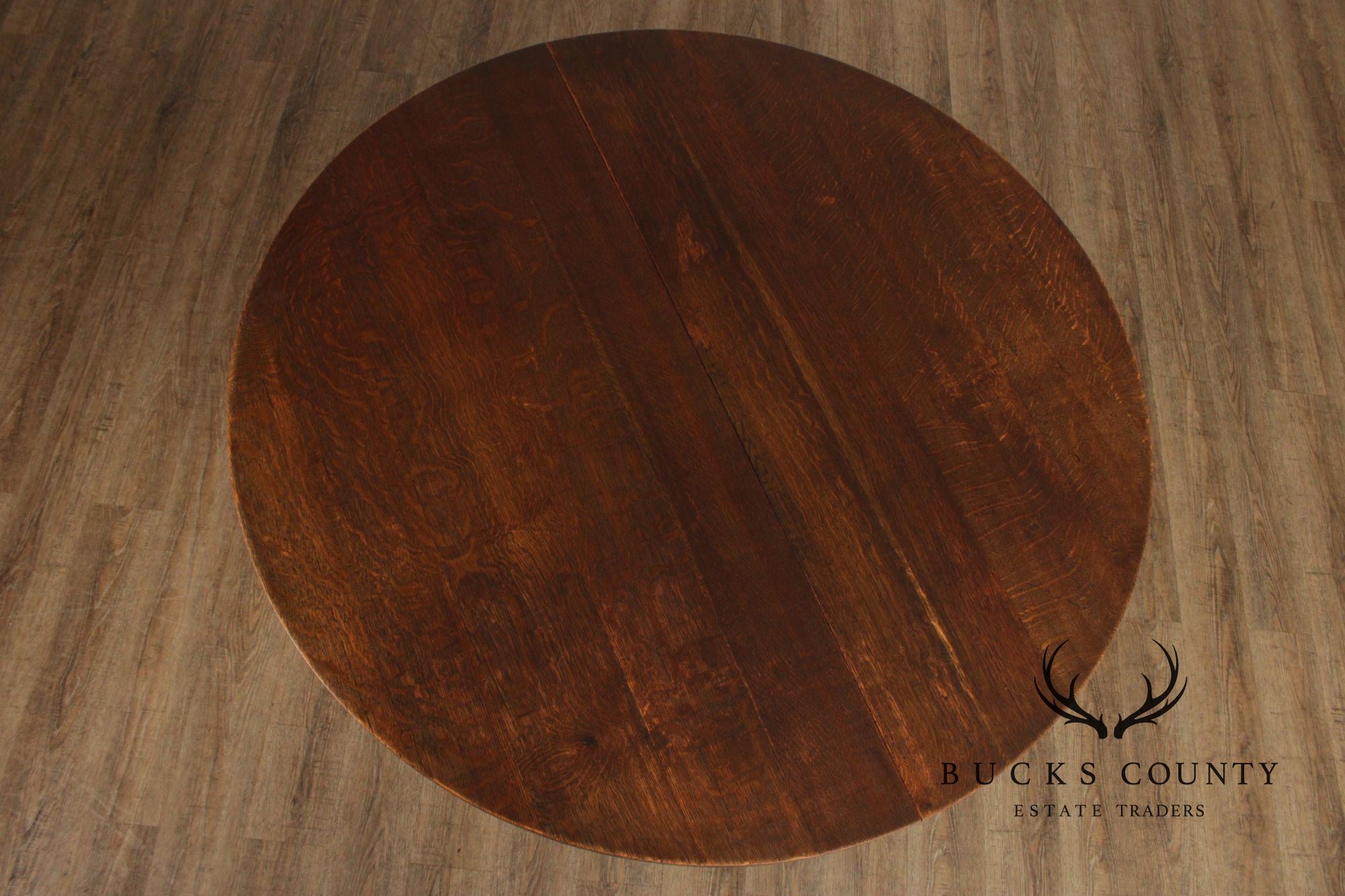 Gustav Stickley Antique Round Mission Oak Expandable Five-Leg Dining Table