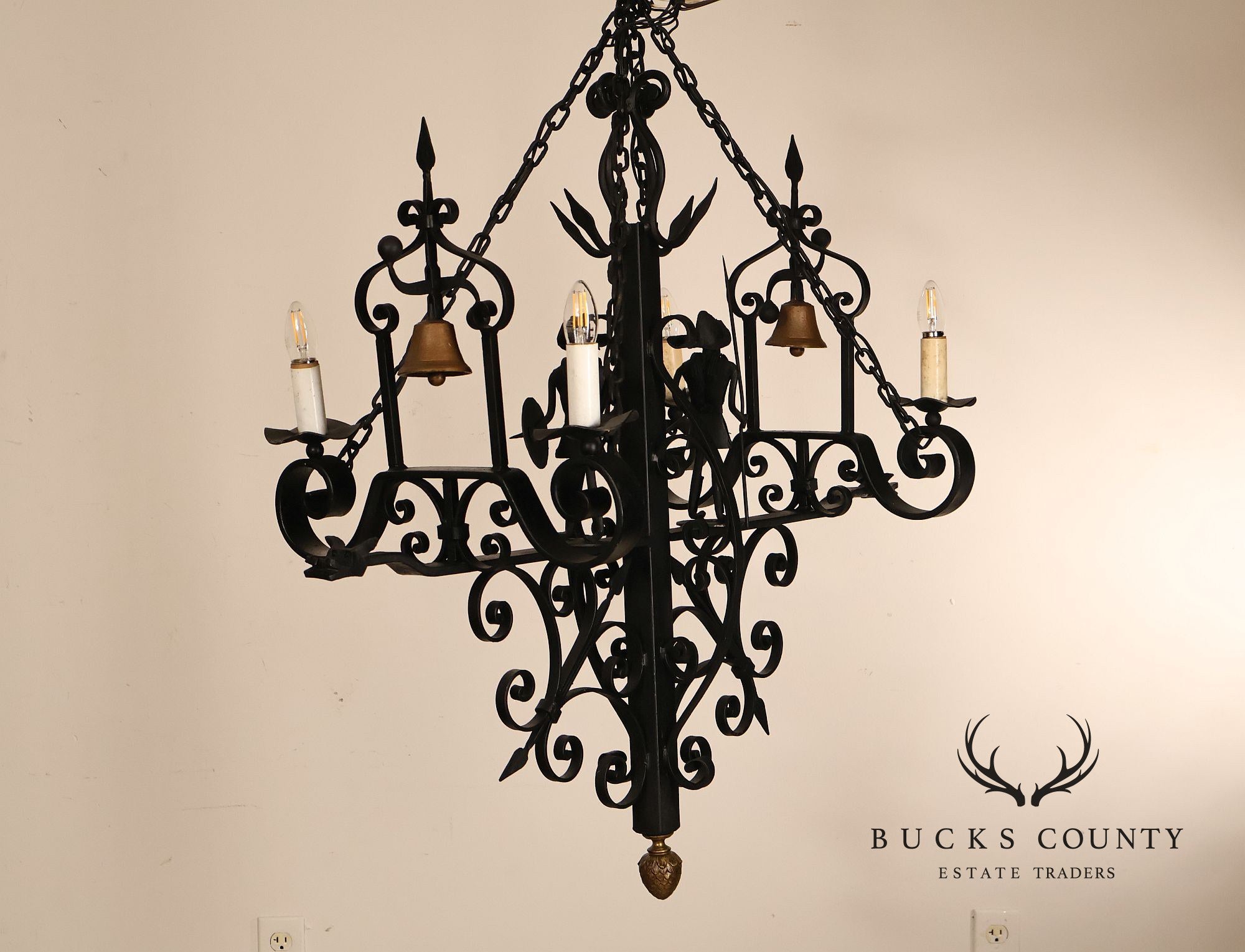 Quality Hand Forged Spanish Revival Wrought Iron Chandelier