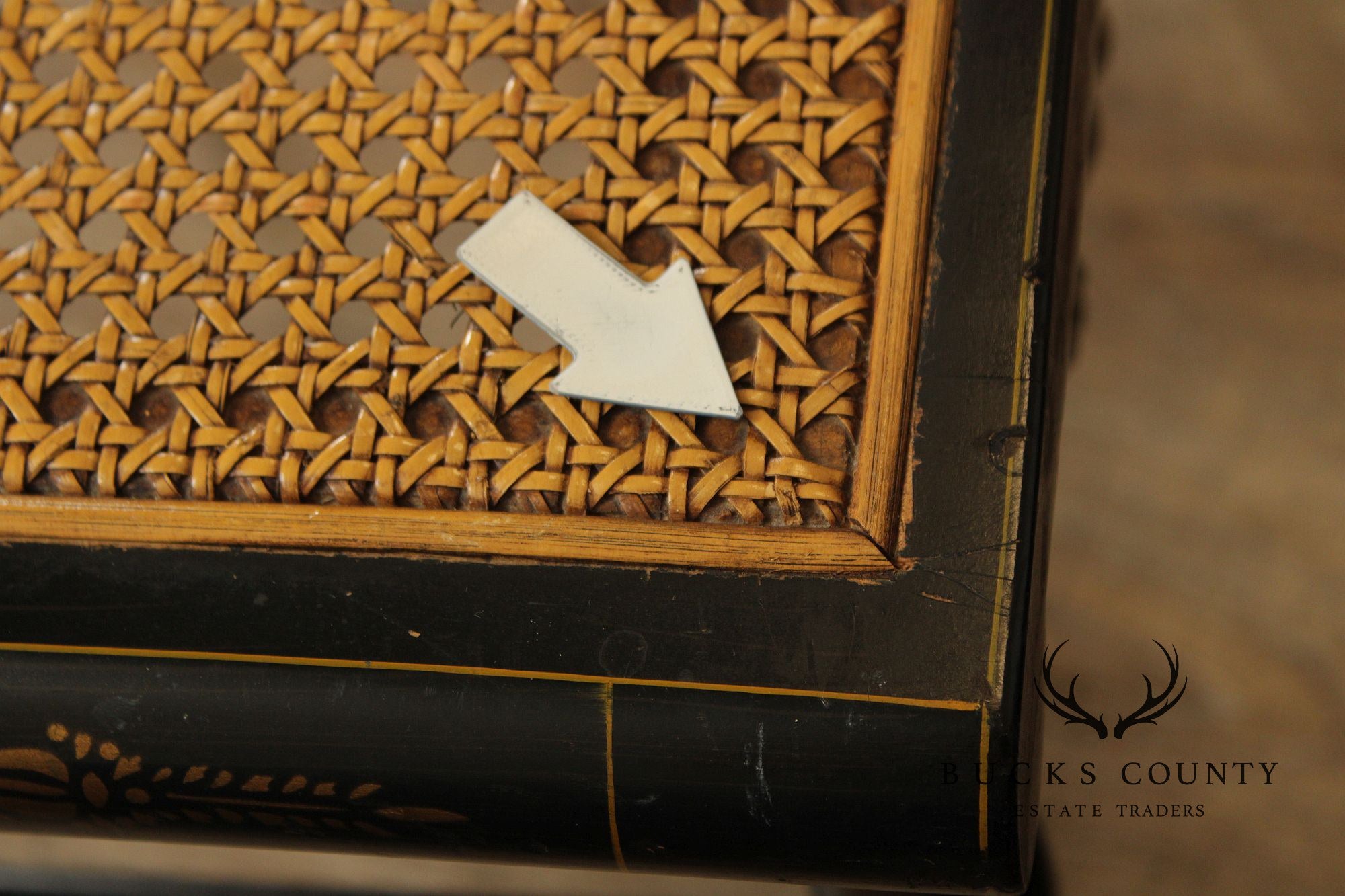 Pair Of L. Hitchcock Black And Gold Hand Stenciled Caned Benches