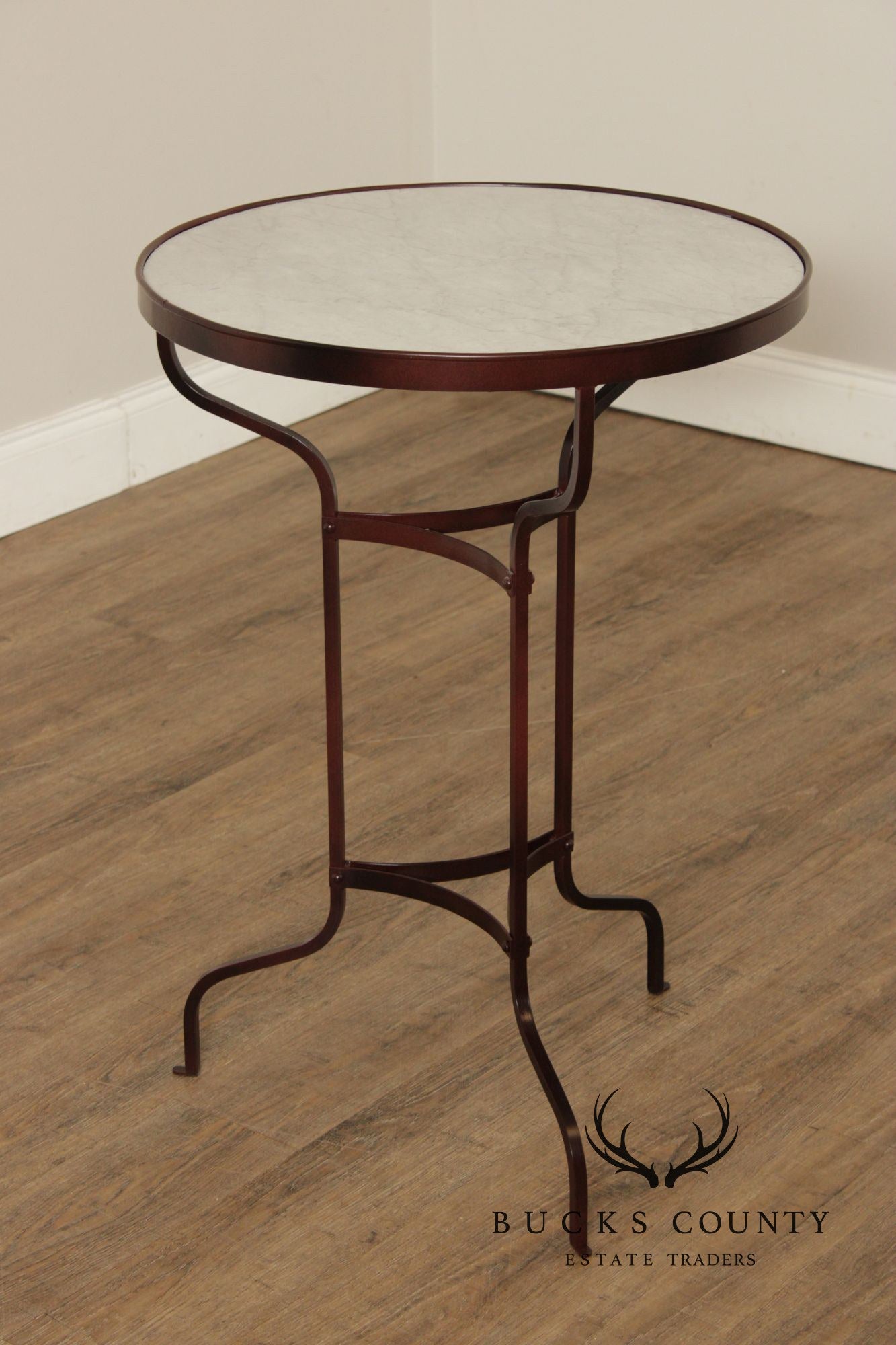 Vintage Wrought Iron and Round Marble Top Side Table