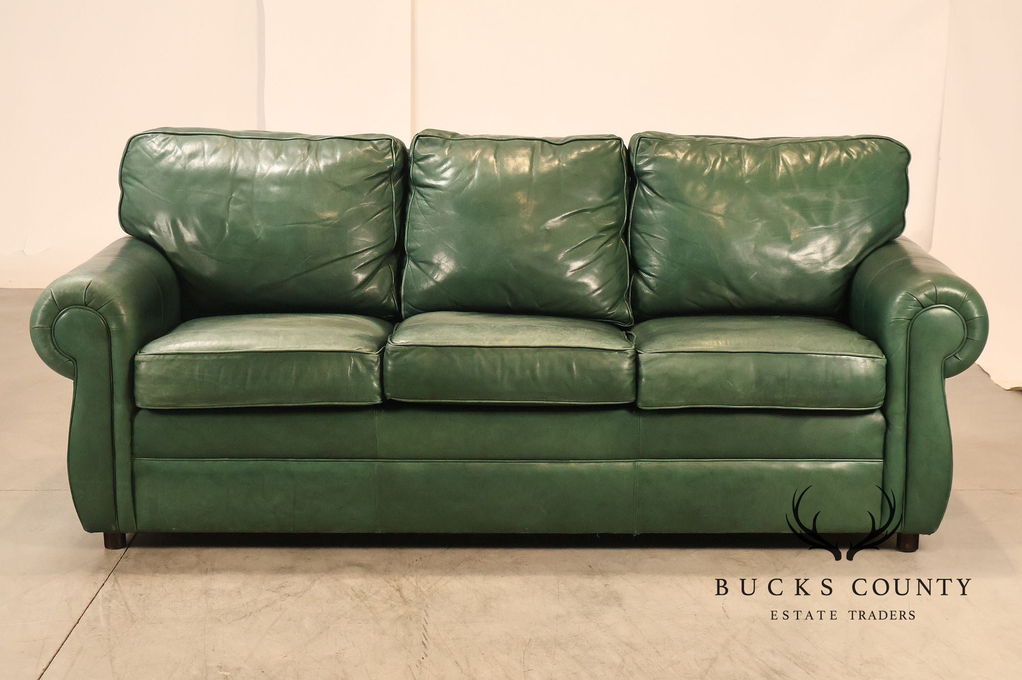 Ethan Allen Green Leather Sofa