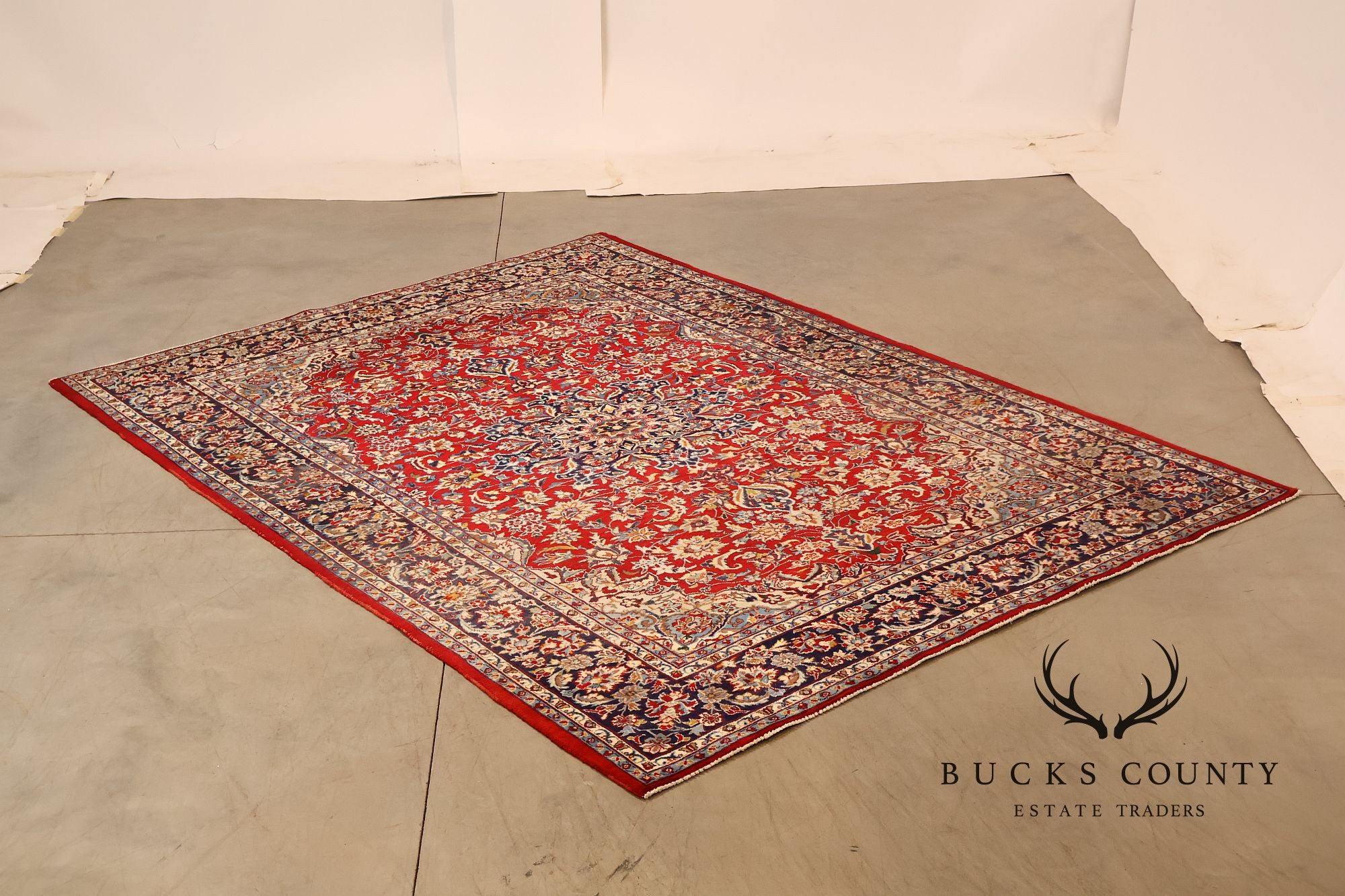 Hand Knotted Persian Style Vintage Wool Area Rug Red Field Floral Medallion