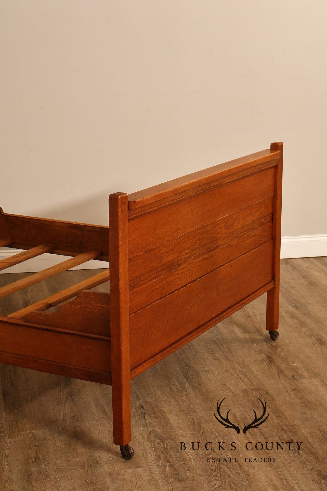 Antique American Victorian Oak Full Size  High Back Bed