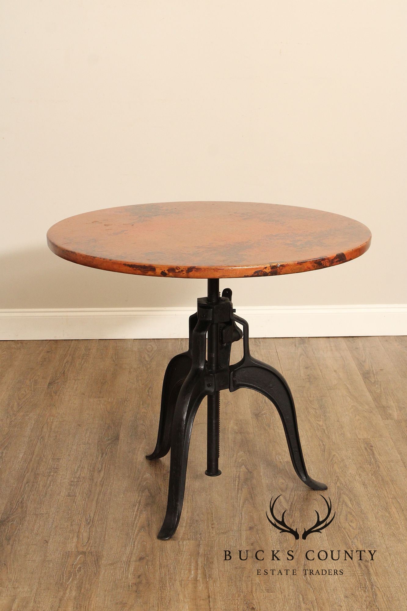 Industrial Style Adjustable Height Round Copper Top Bistro Table