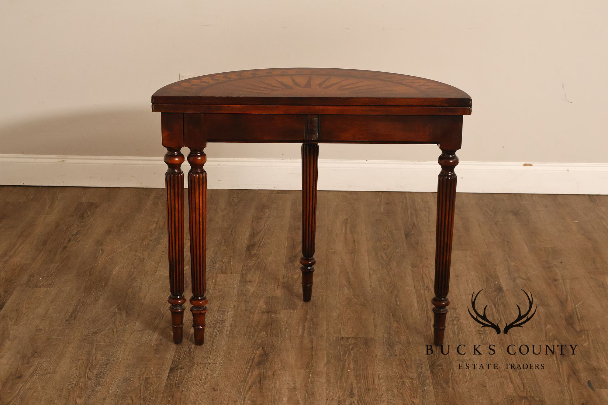 Maitland Smith Inlaid Demilune Console Games Table