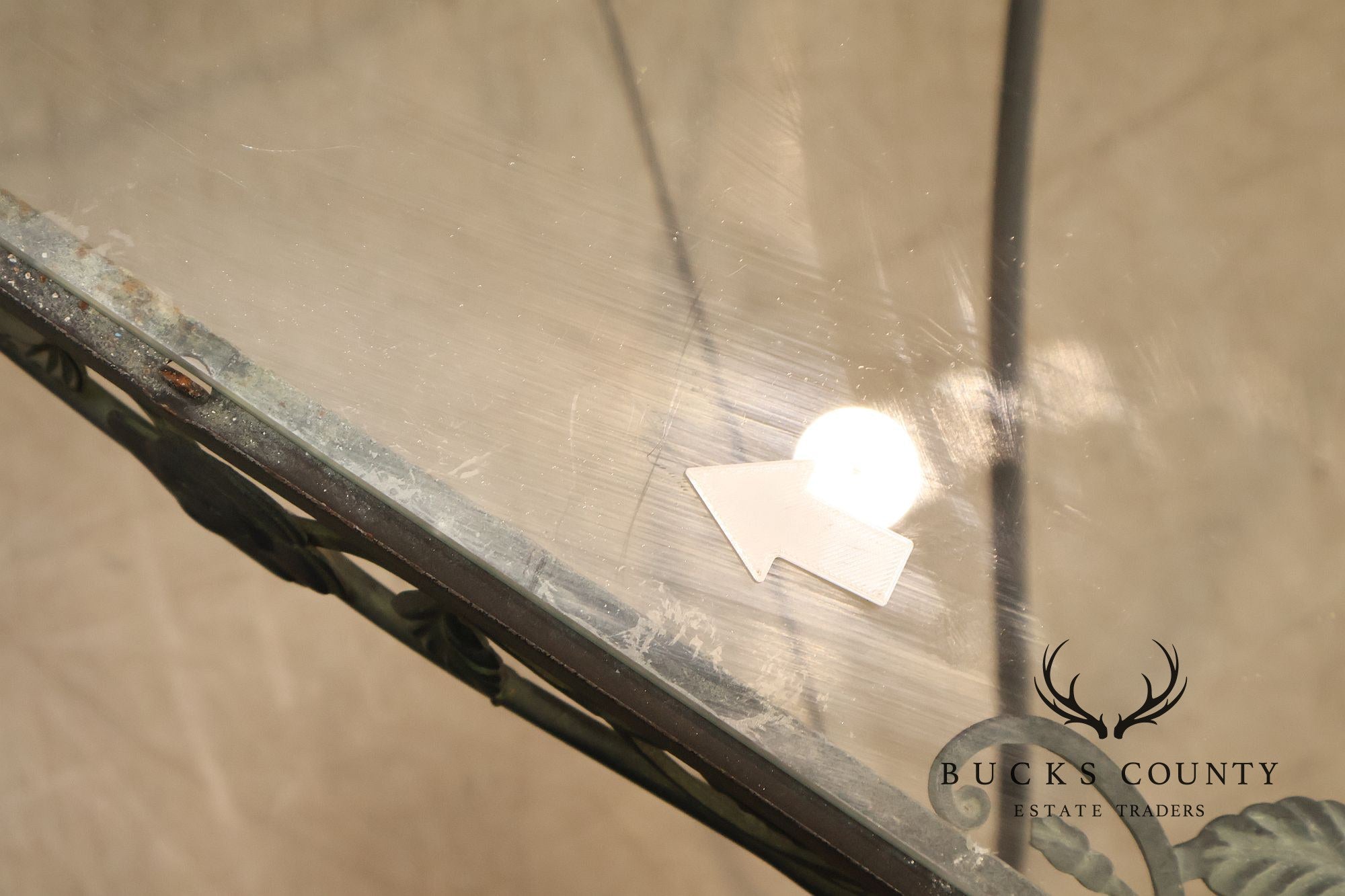Vintage Glass Top Wrought Iron Patio Table