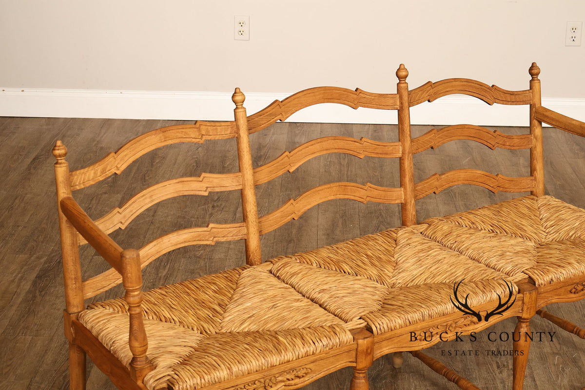 French Provincial Style Carved Wood Rush Seat Settee