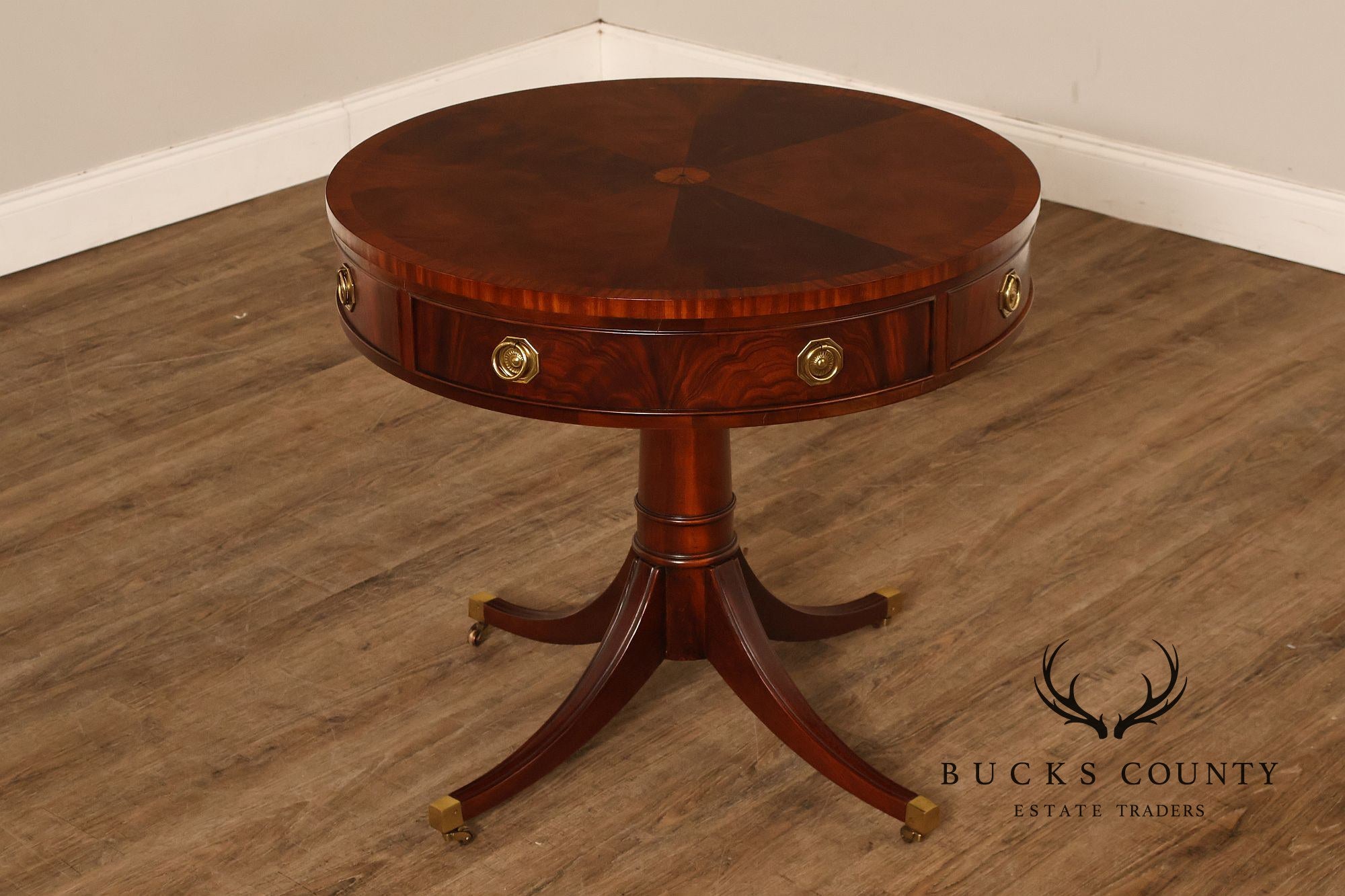 Hickory Chair Federal Style Round Inlaid Mahogany Drum Table