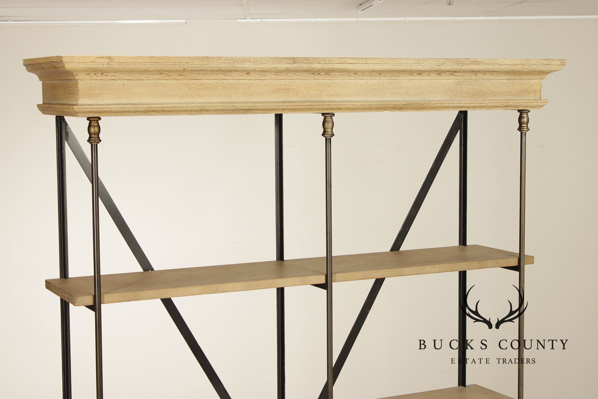 Transitional Industrial Style Iron And Wood Etagere Bookcase