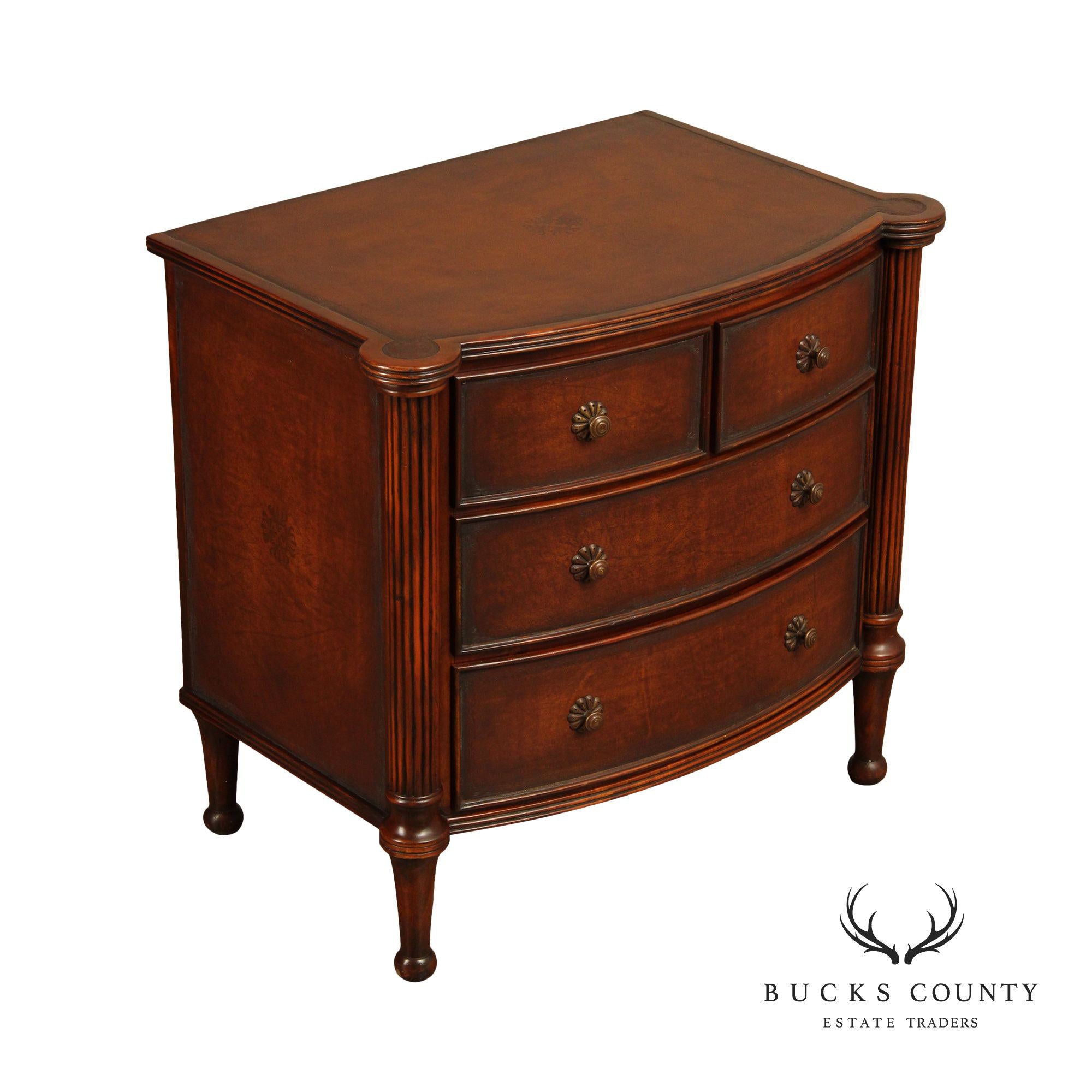 English Traditional Regency Style Mahogany And Leather Nightstand Chest