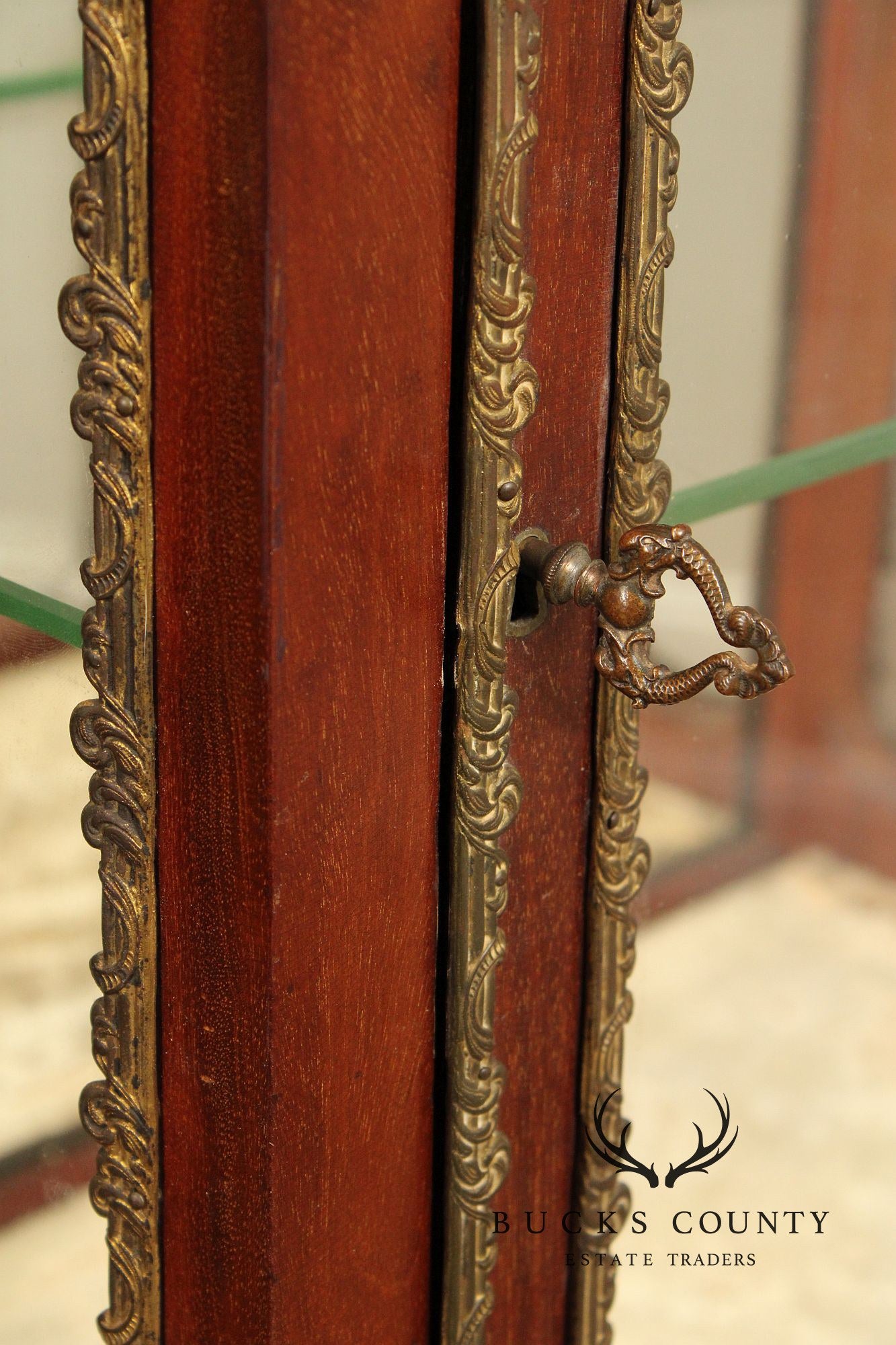 French Louis XV Style Inlaid and Bronze Ormolu Vitrine Cabinet