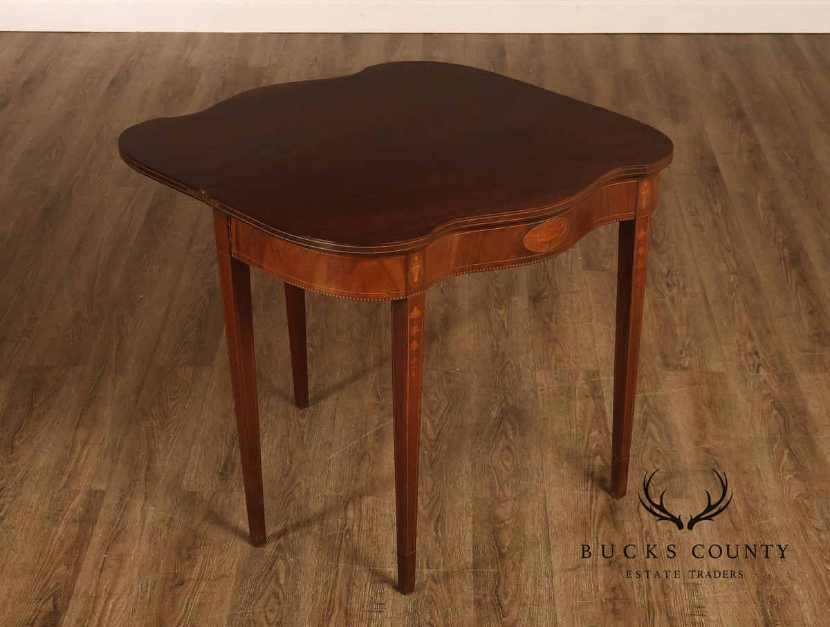 Hepplewhite Style Mahogany Serpentine Fold-Top Card Table With Satinwood Inlay