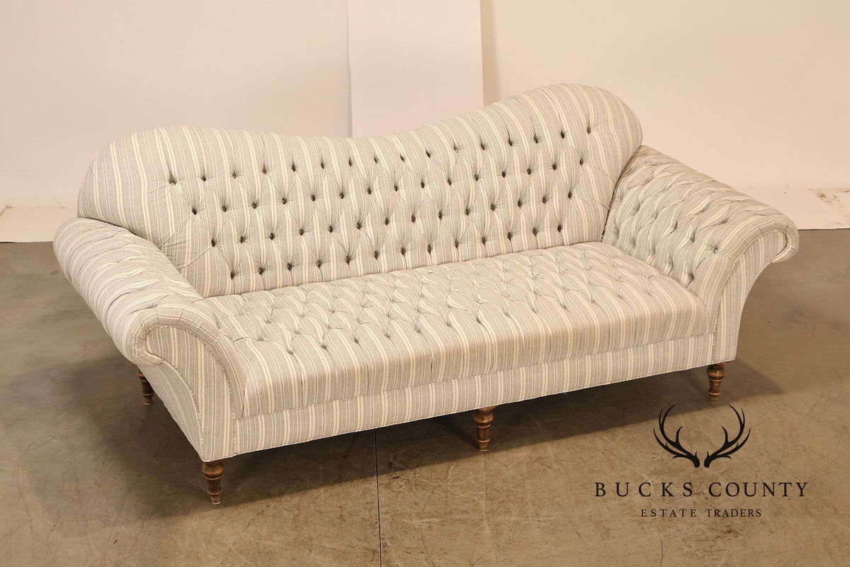 Cambridge Collection Tufted Blue And White Striped Upholstered Sofa