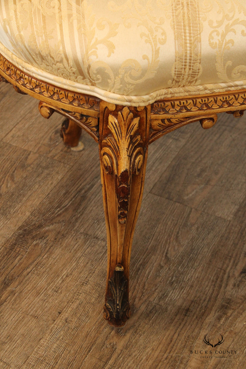 French Louis XV Style Carved Kidney Shape Vanity Bench