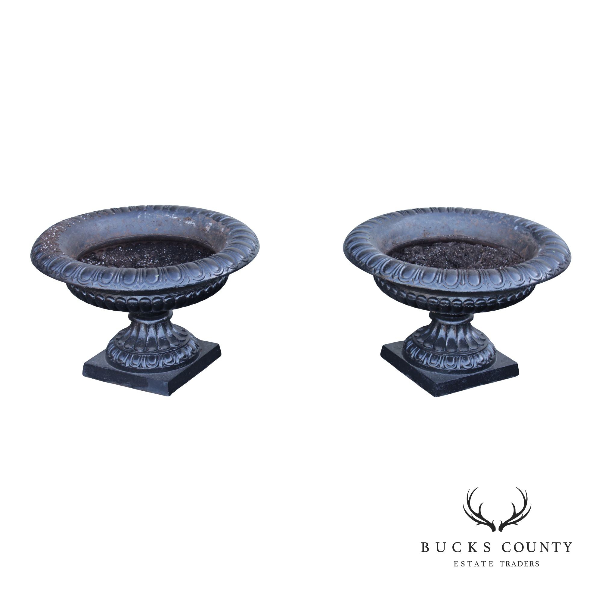 Large Cast Iron  Pair Of Garden Urn Planters