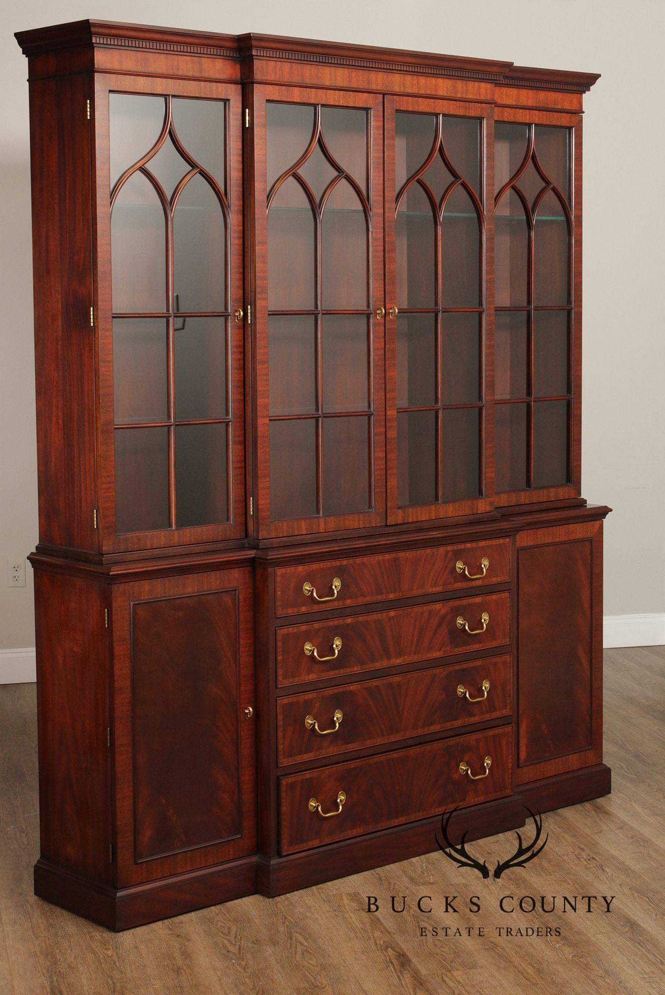 Henkel Harris Georgian Style Mahogany Breakfront Bookcase