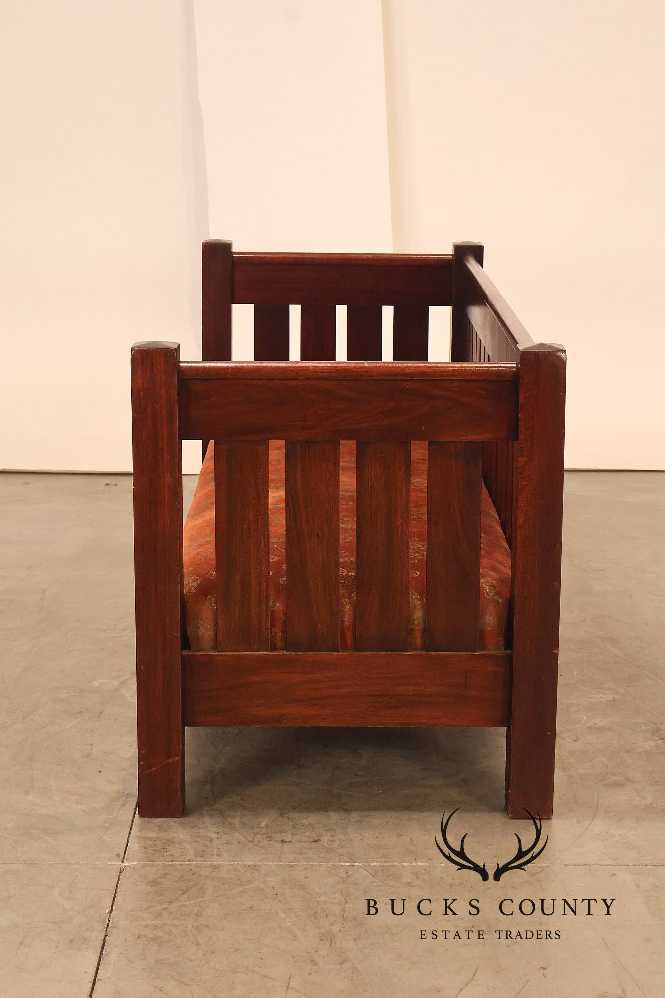 Antique J.M. Young #274 Mission Mahogany Slat Back Even Arm Settle