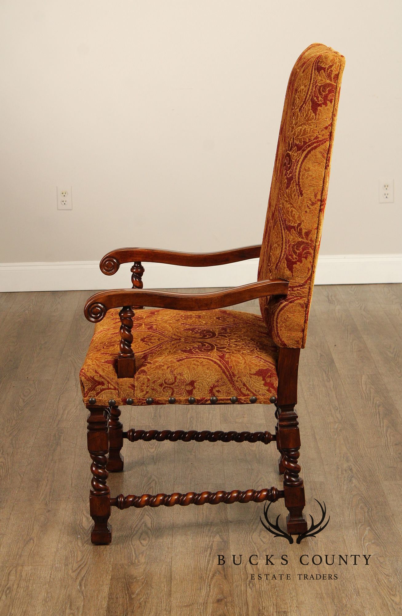 Jacobean Style Barley Twist Carved Armchair