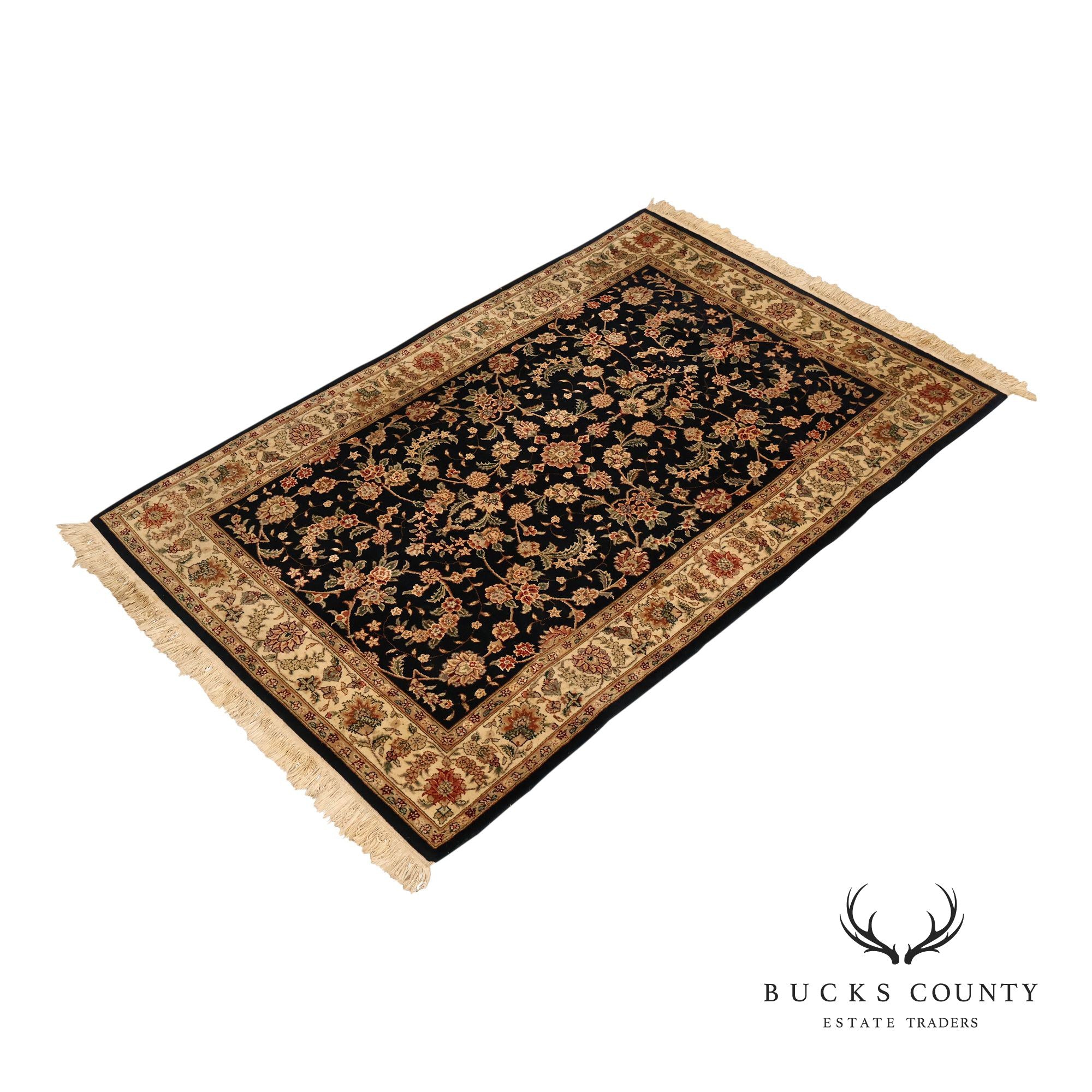 Chinese Tabriz Fish Pattern Hand Woven Wool & Silk Area Rug 4' x 6'