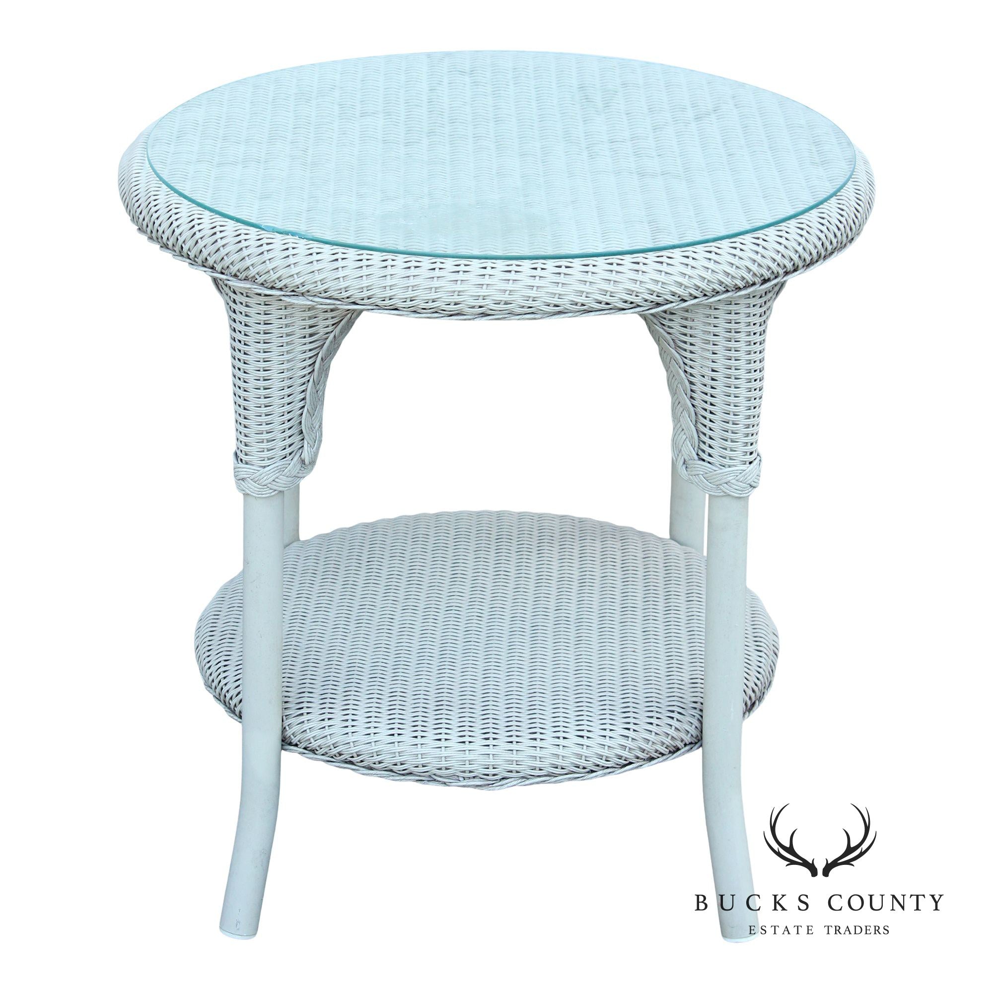Lloyd Flanders Glass Top Wicker Patio Side Table