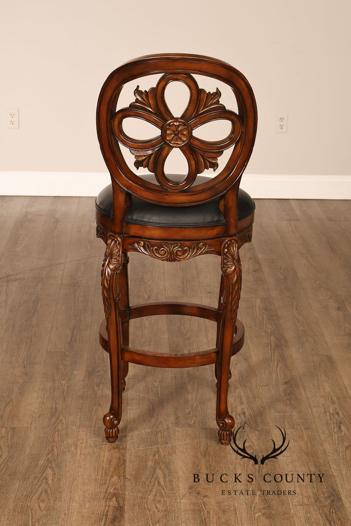 Rococo Style Set Of Four Carved Frame Swivel Barstools