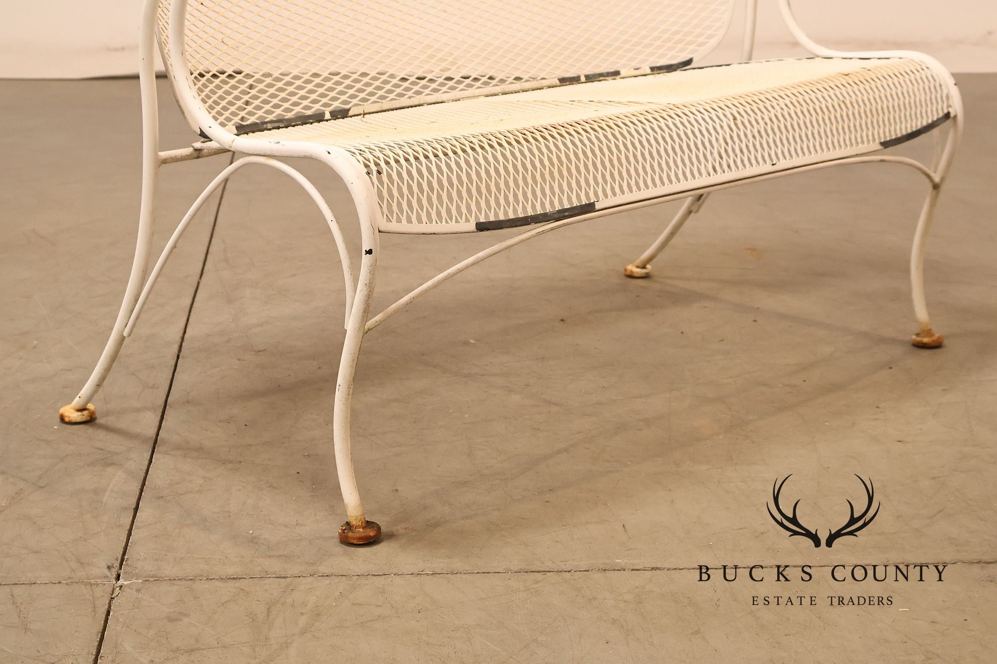 Woodard Wrought Iron Mesh Outdoor Loveseat Bench