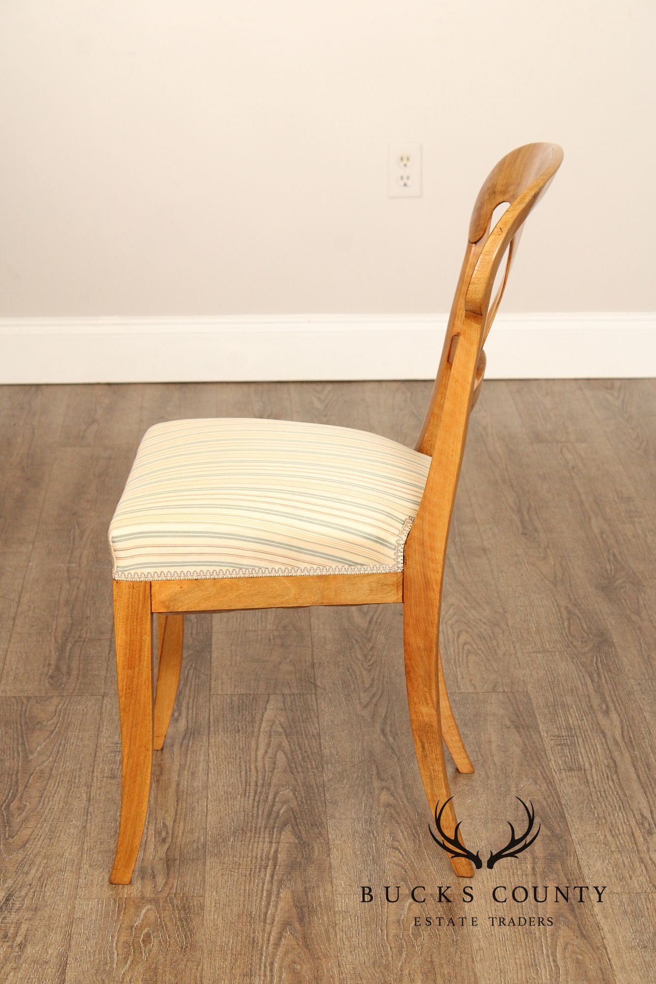 Antique Biedermeier Pair of Birchwood Side Chairs