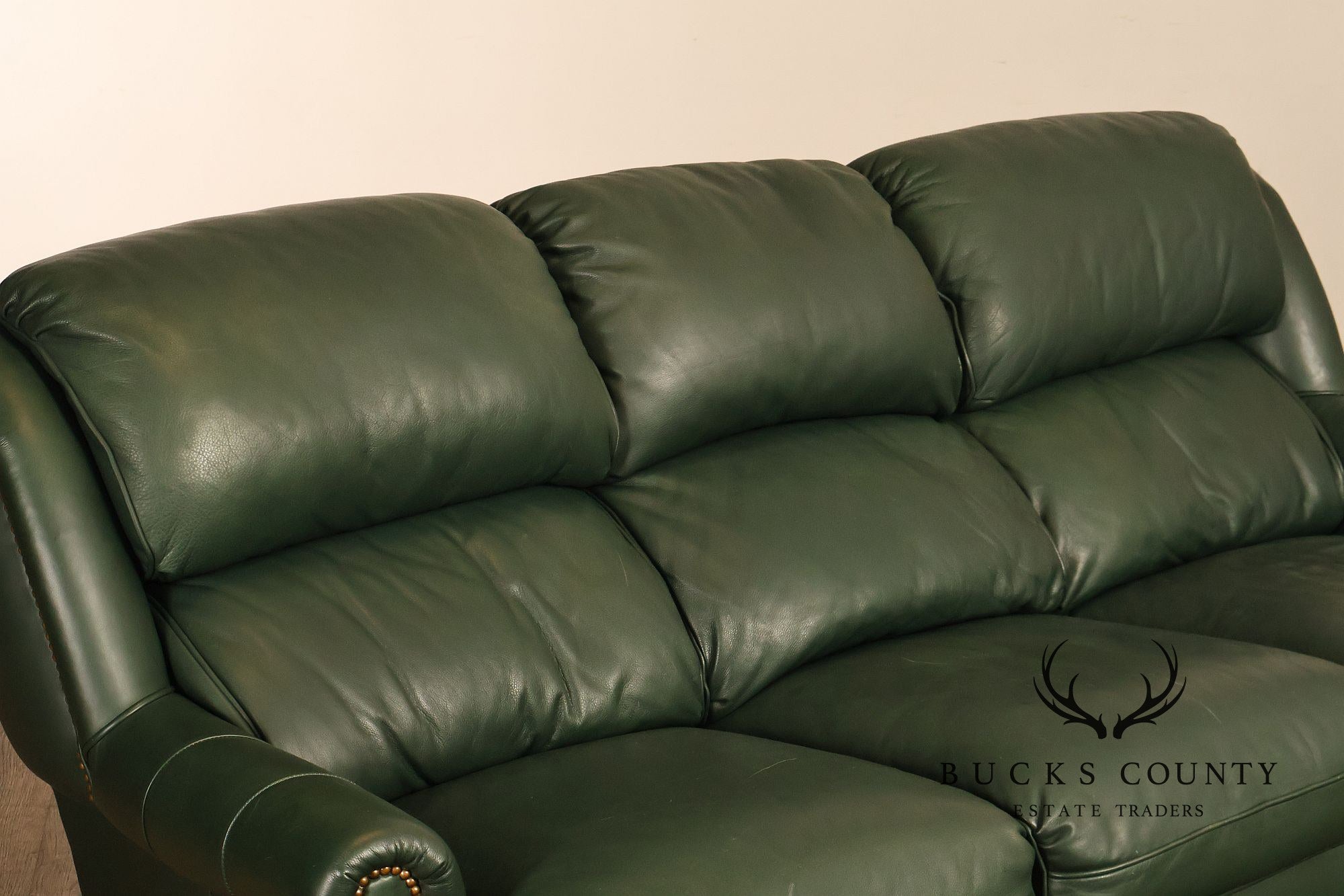 Hancock & Moore Green Leather Nailhead Trim Sofa