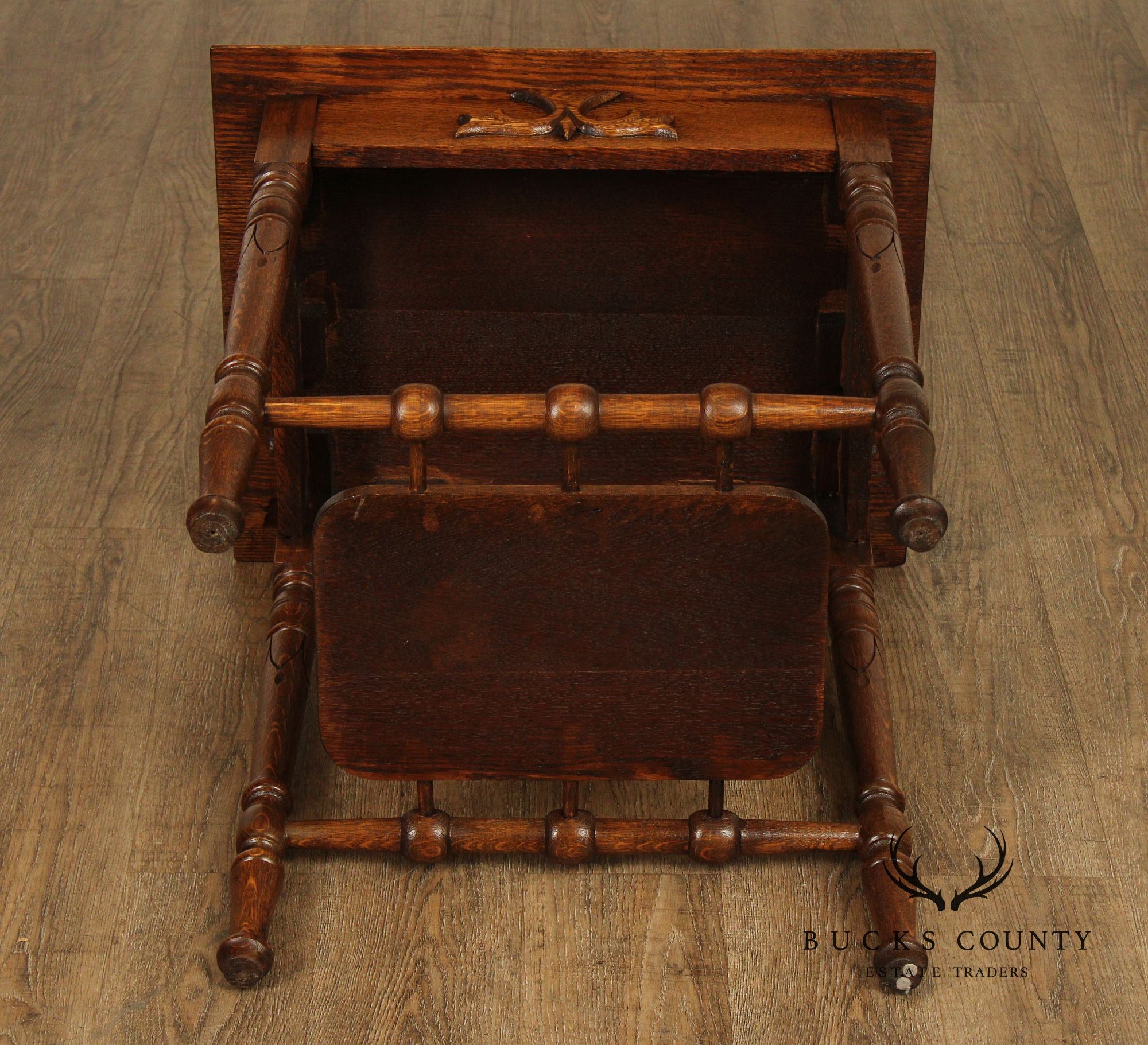 Antique Victorian Carved Oak End Table