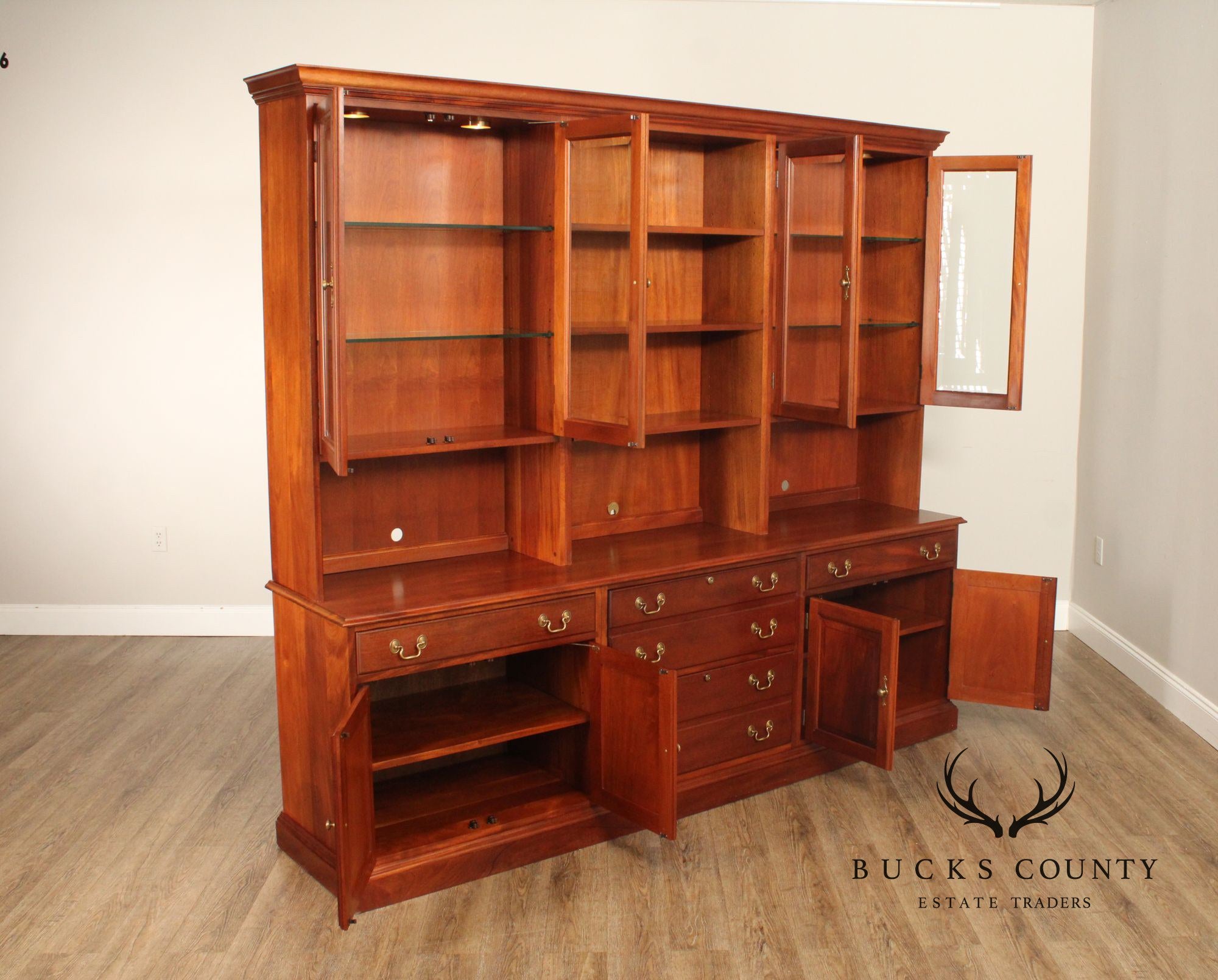 Stickley Chippendale Style Large Mahogany Credenza Bookcase