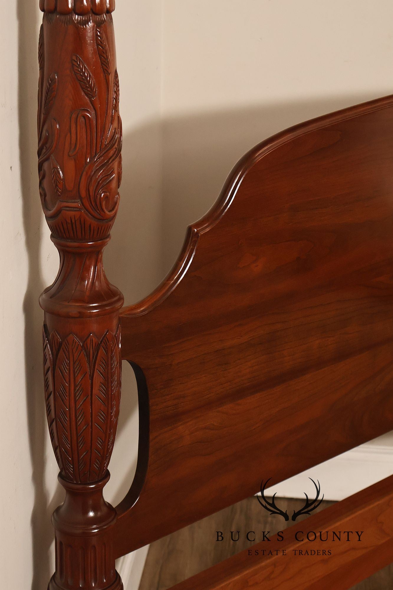 Stickley Queen Size Cherry Rice Carved Poster Bed