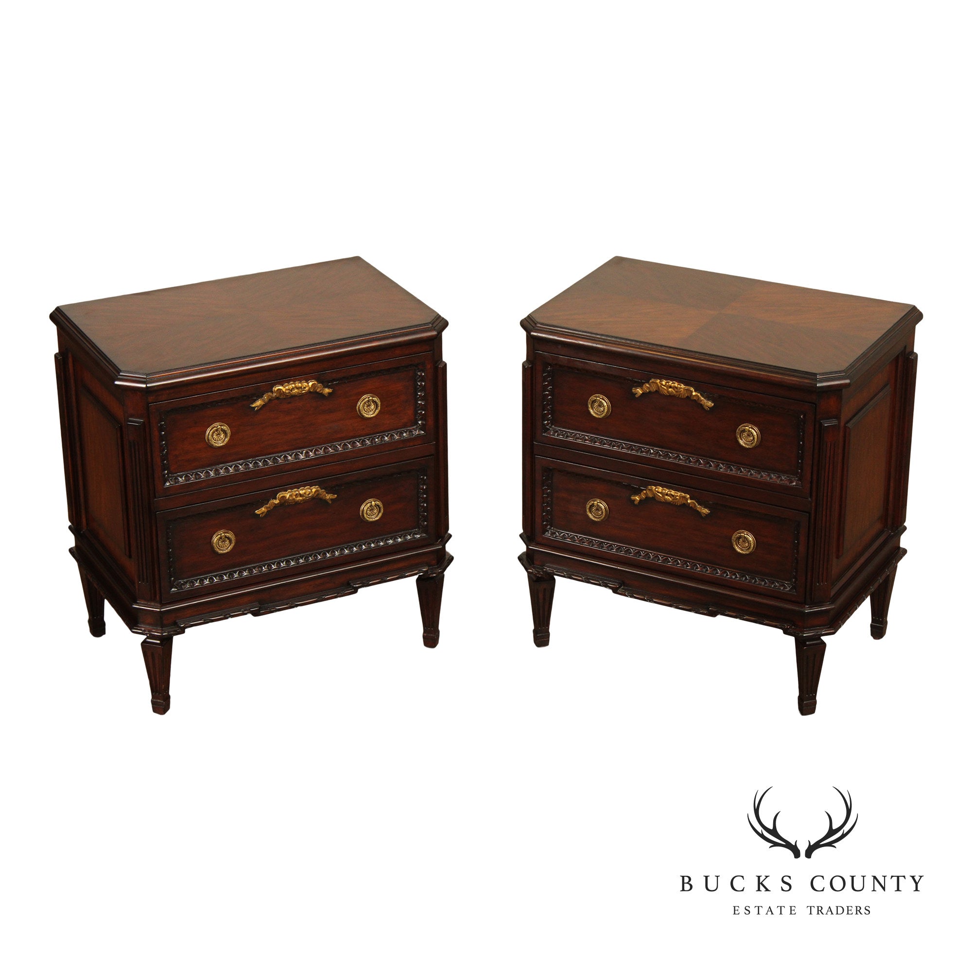 French Louis XVI Style Pair of Mahogany Nightstands