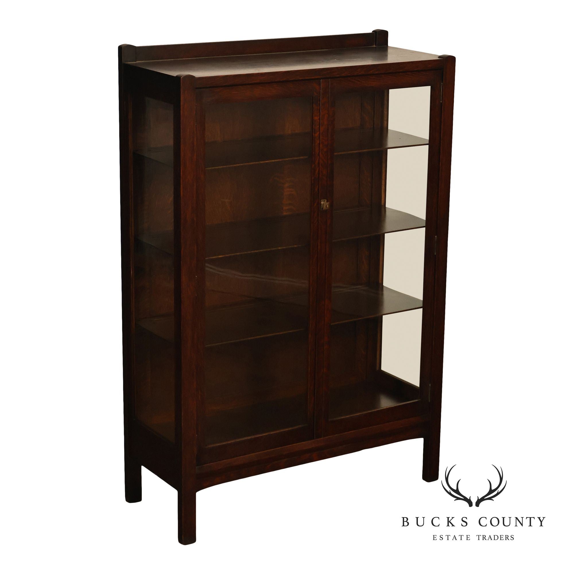 Antique Grand Rapids Mission Oak Two Door China Cabinet Bookcase