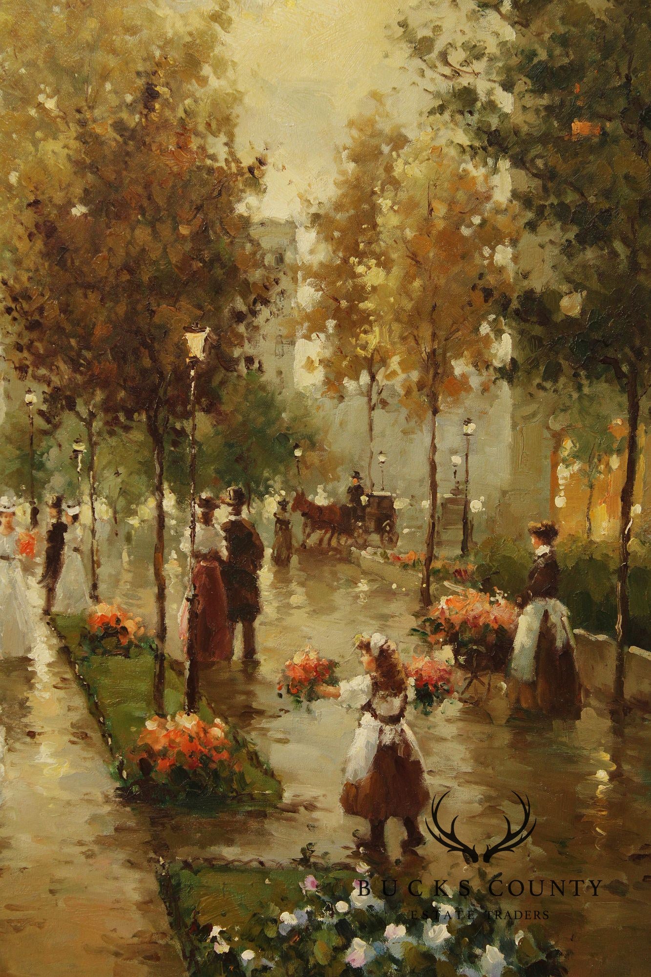 Impressionist Style Large Oil Painting, Parisian Street Scene