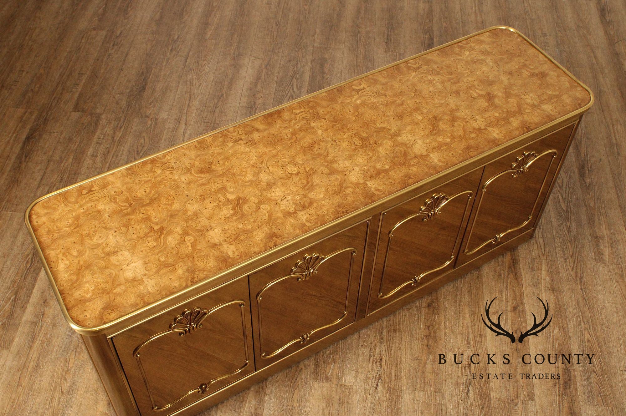 Mastercraft Hollywood Regency Brass and Burlwood Buffet