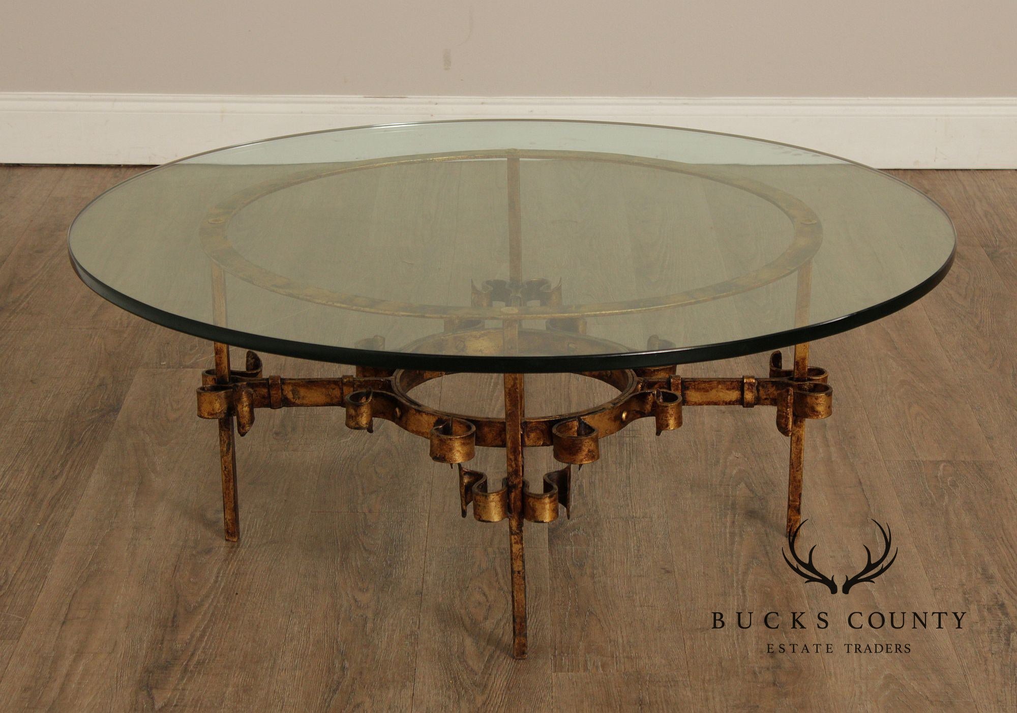 Vintage Wrought Iron Round Glass Top Coffee Table