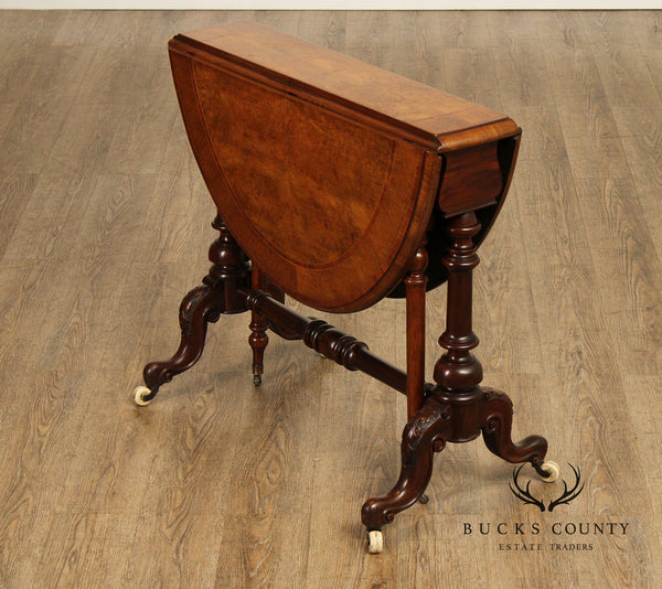 Antique Victorian Burl Wood Drop-Leaf Sutherland Table