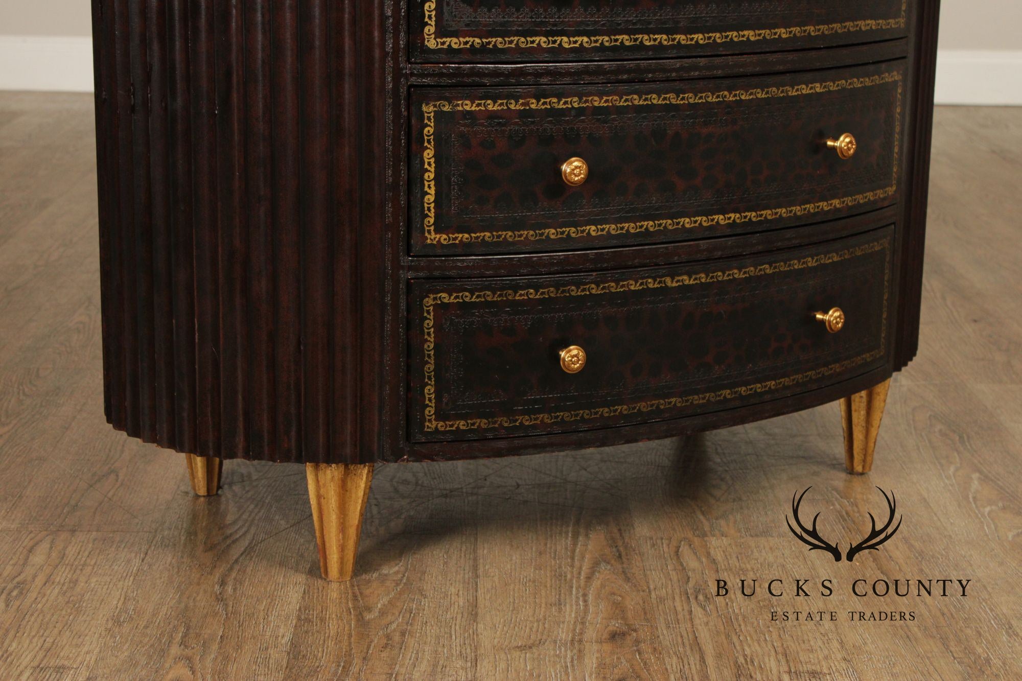 Maitland Smith Leather Wrapped Oval Chest Of Drawers
