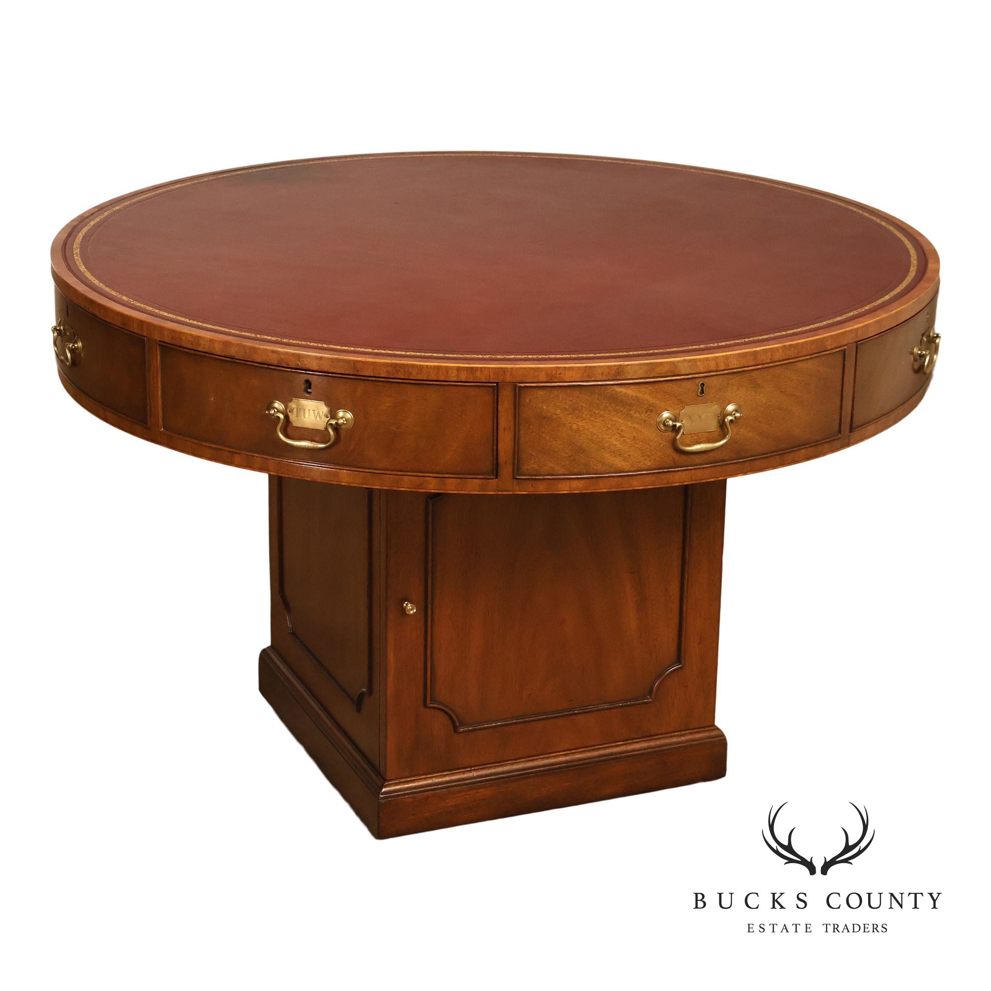 Kittinger Leather Top Round Rent Table With Drawers T295