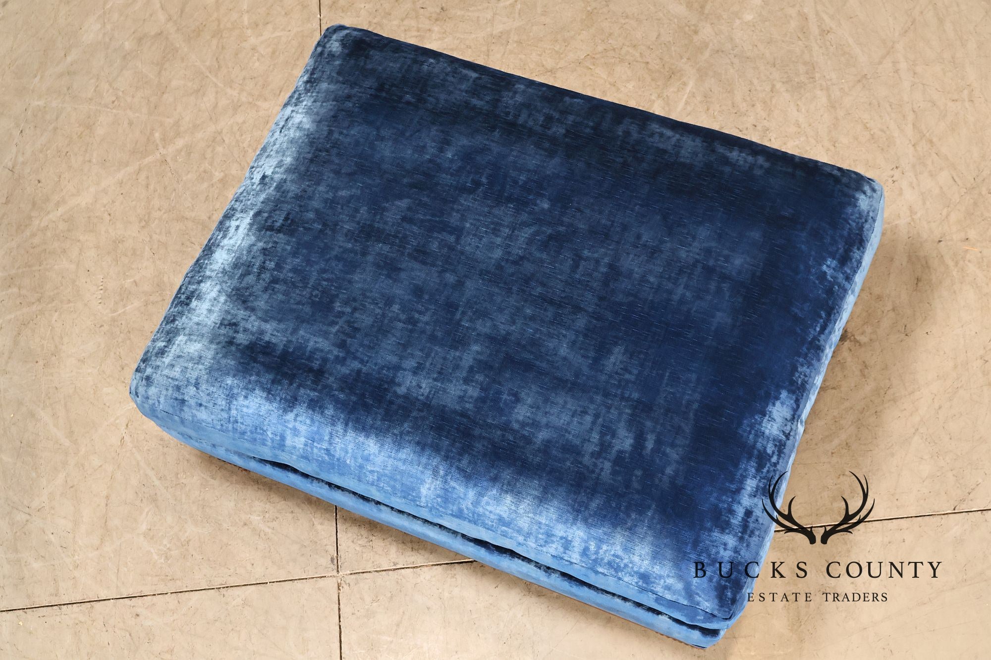 Art Deco Style Large Custom Blue Velvet and Mahogany Ottoman