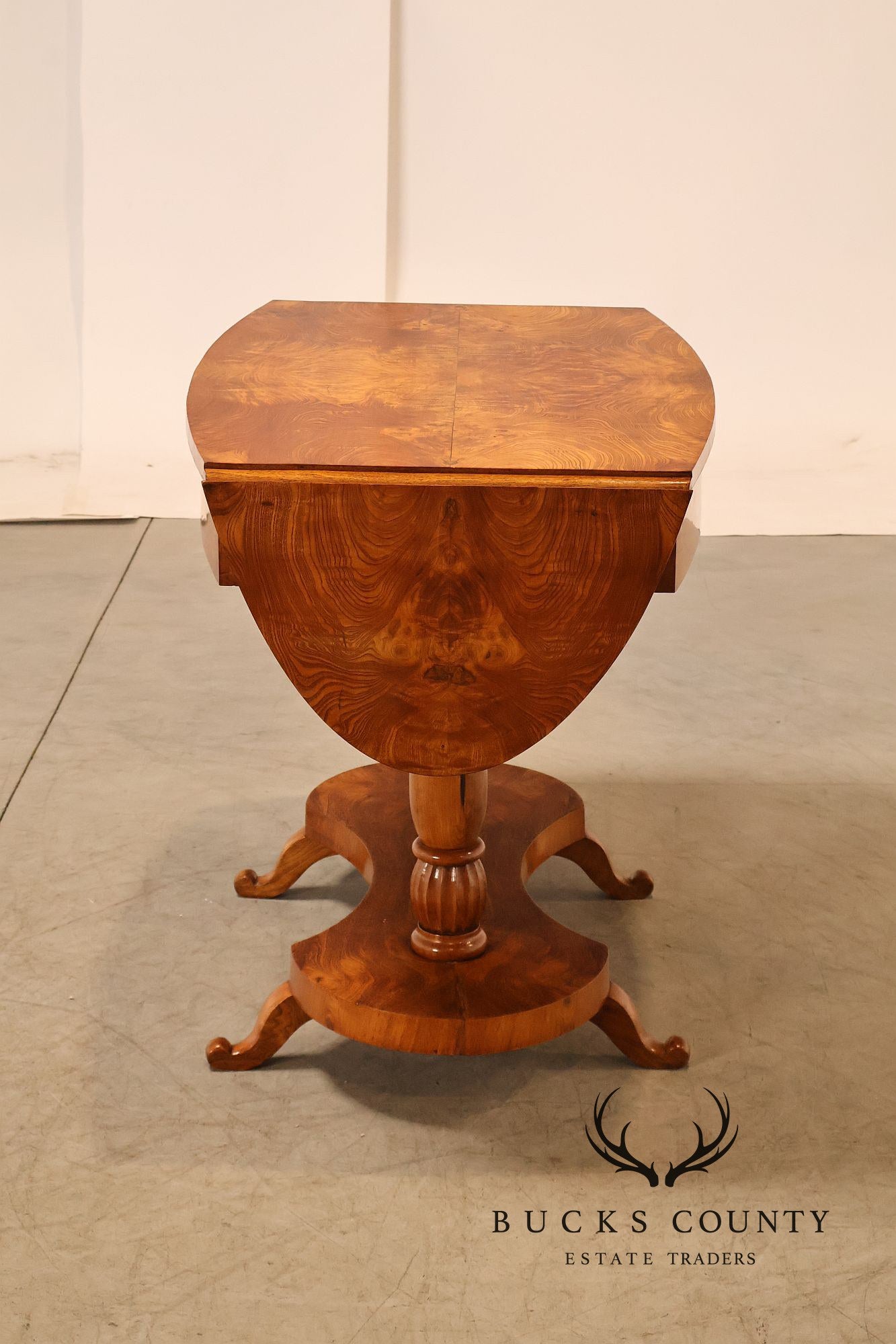 Antique Burlwood Biedermeier Drop Leaf Table