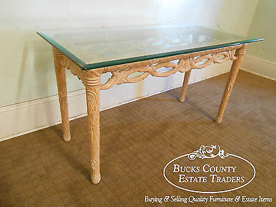 Carved Naturalistic Solid Maple Glass Top Sofa Table