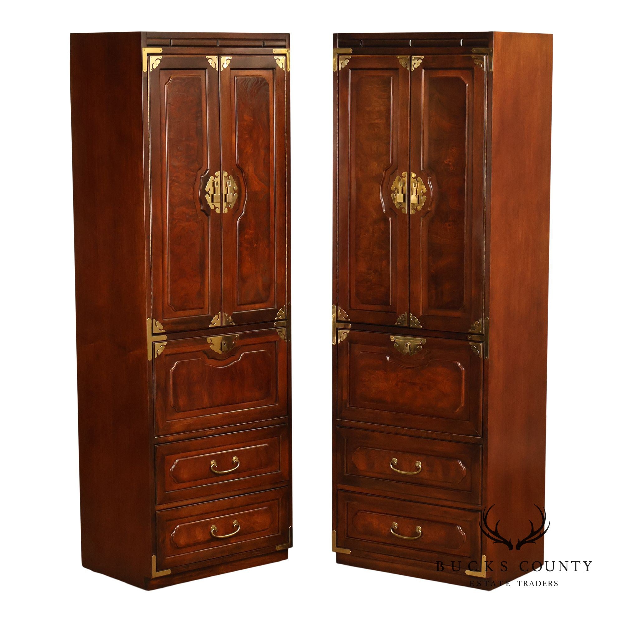 Bernhardt Pair Of Asian Campaign Style Linen Cabinets