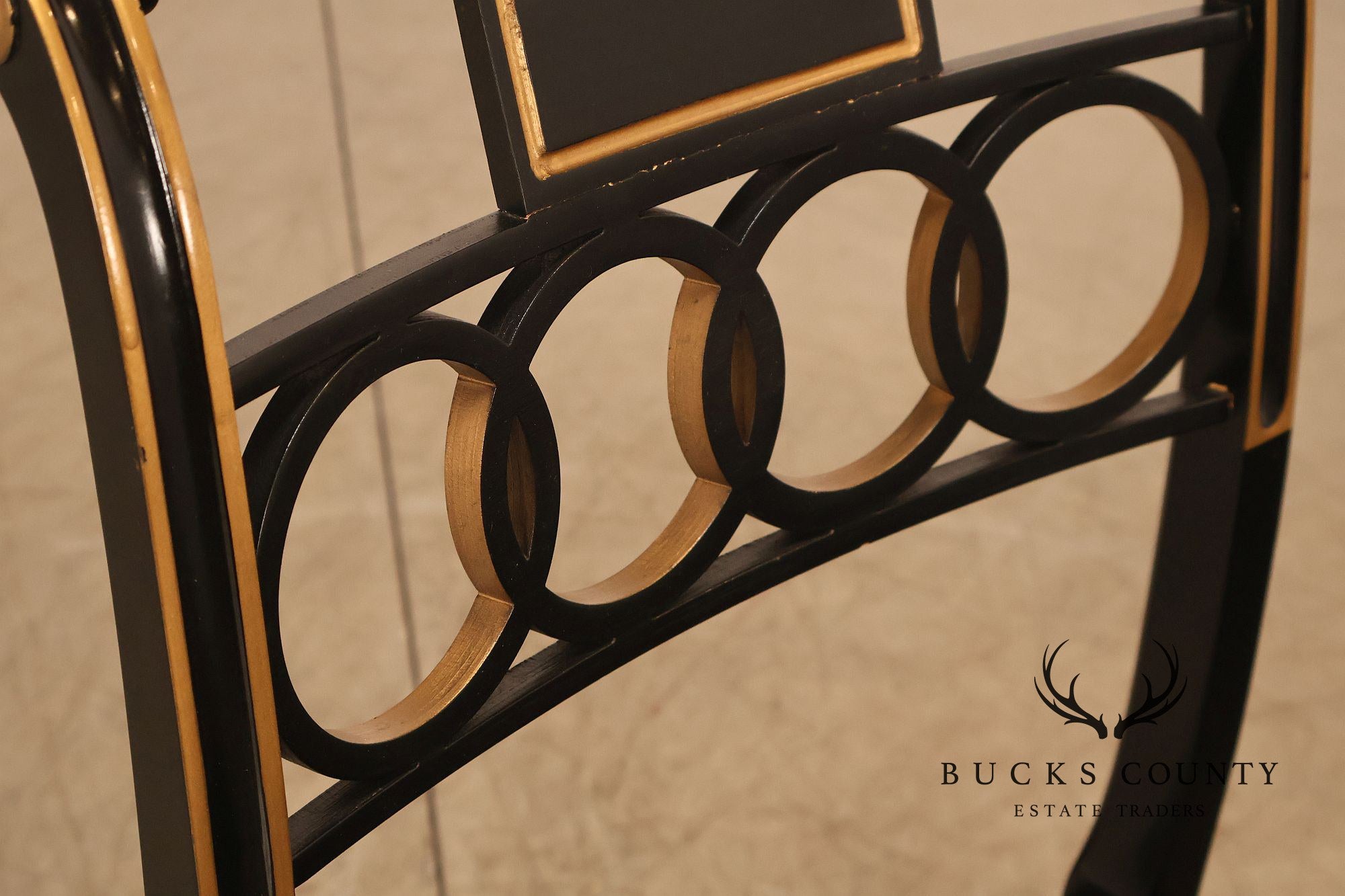 Baker Regency Style Pair of Ebonized and Partial Gilt Side Chairs