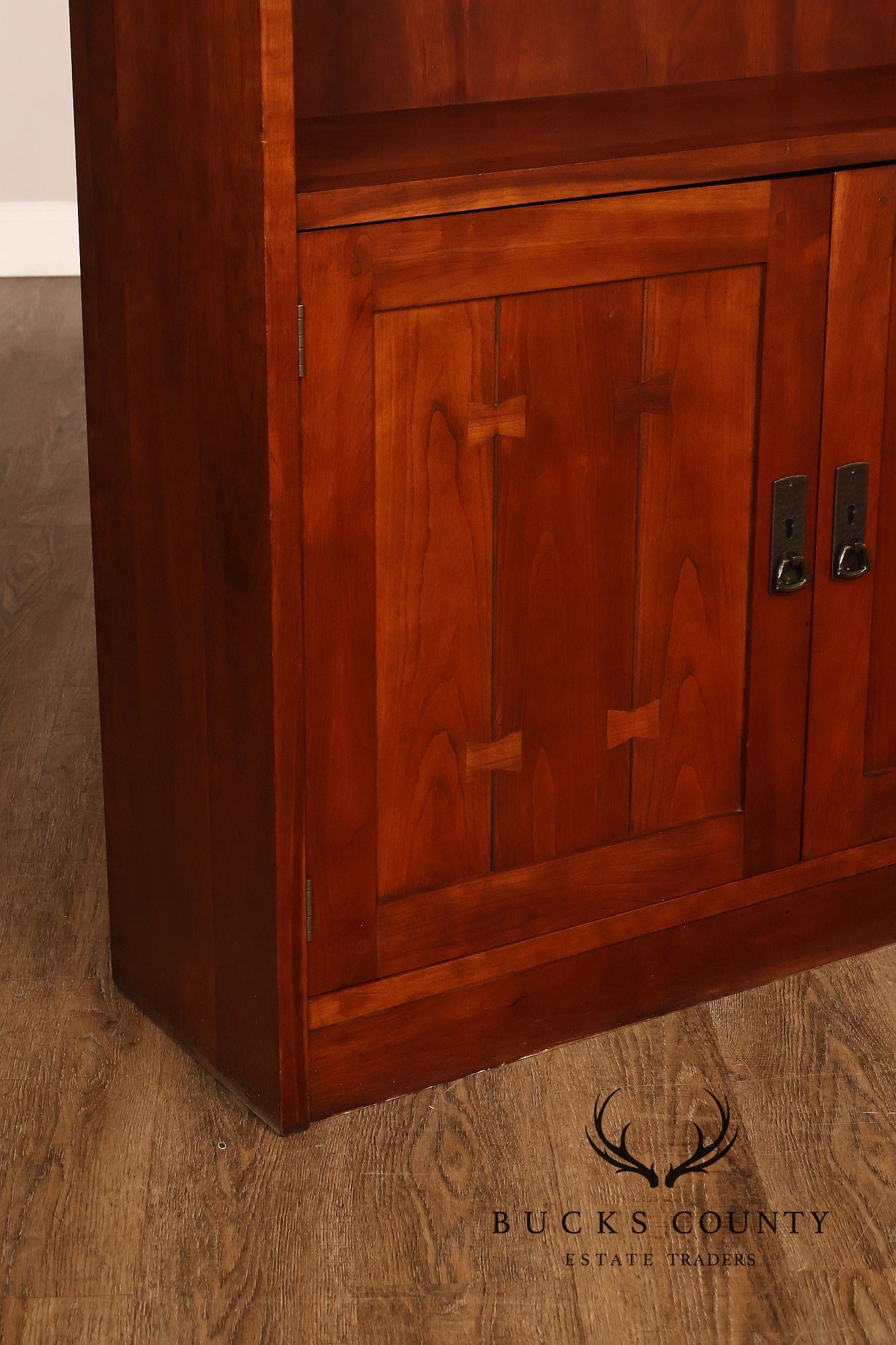 Stickley Mission Style Cherry Open Bookcase With Lower Cabinet