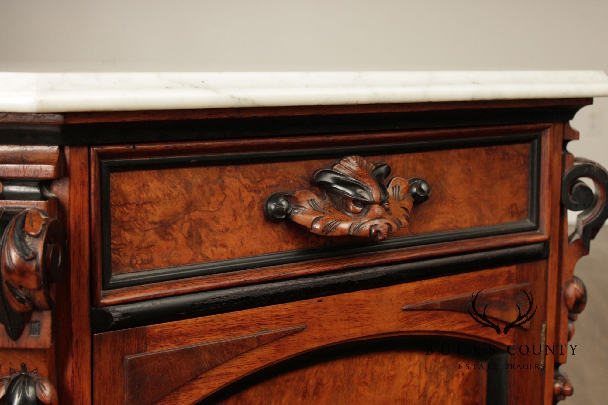 Antique Victorian Marble Top Walnut Nightstand
